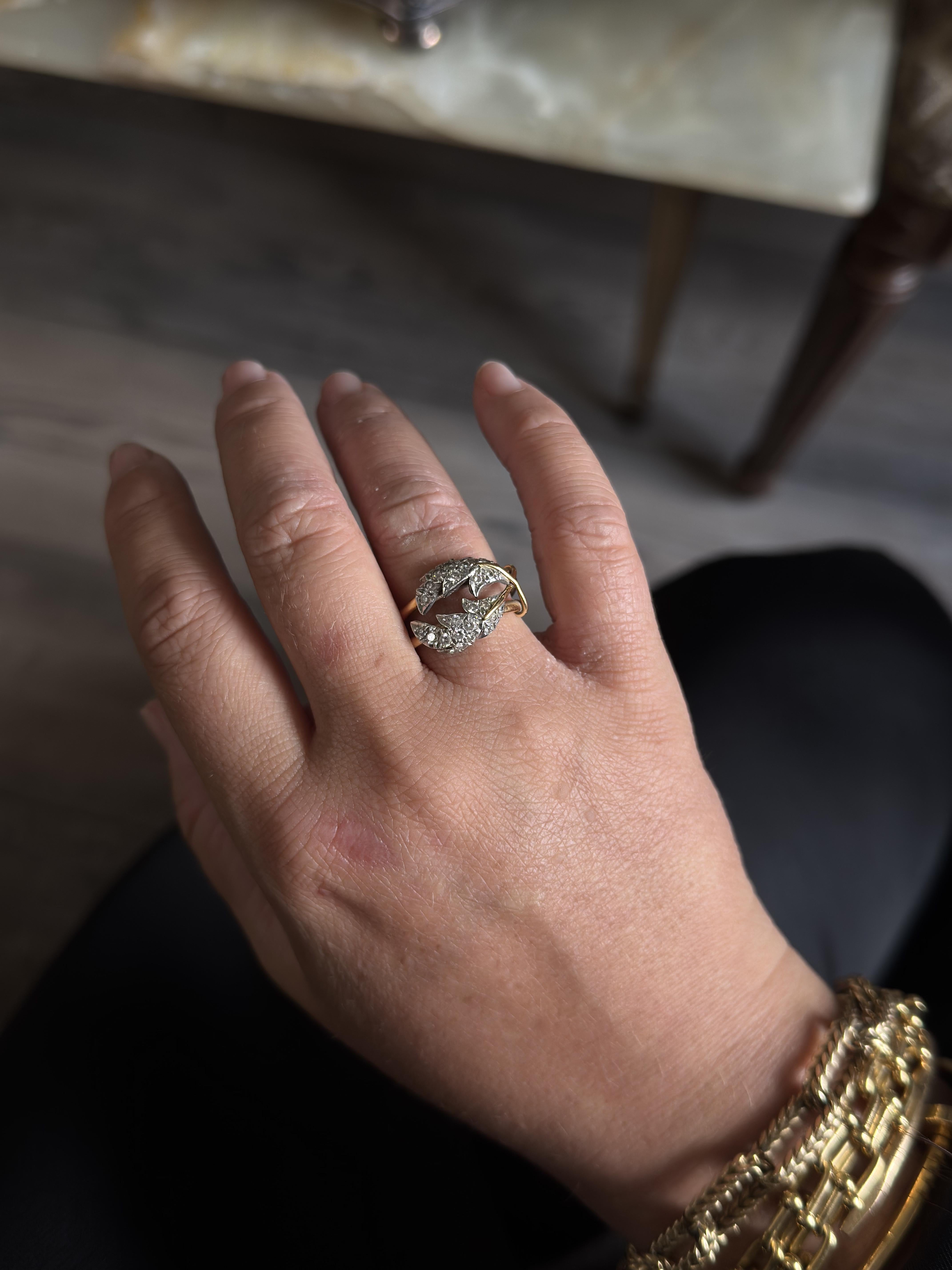 Tiffany & Co Schlumberger Two Leaves Diamond Gold Platinum Ring