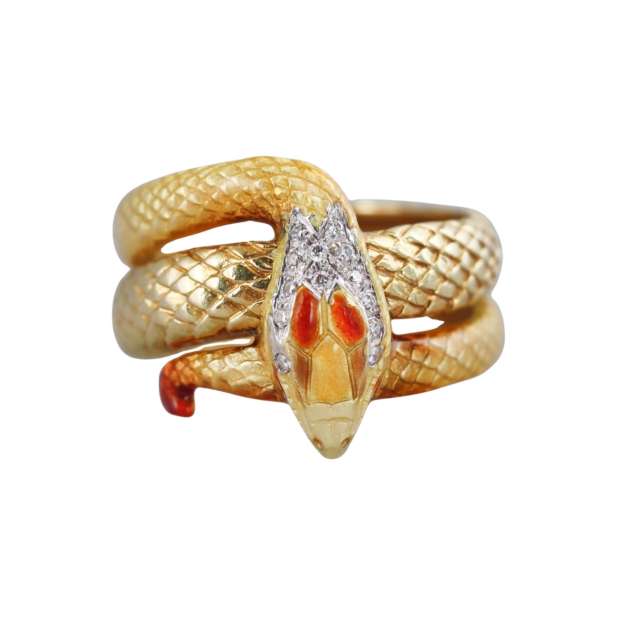Masriera Diamond Gold Enamel Snake Ring