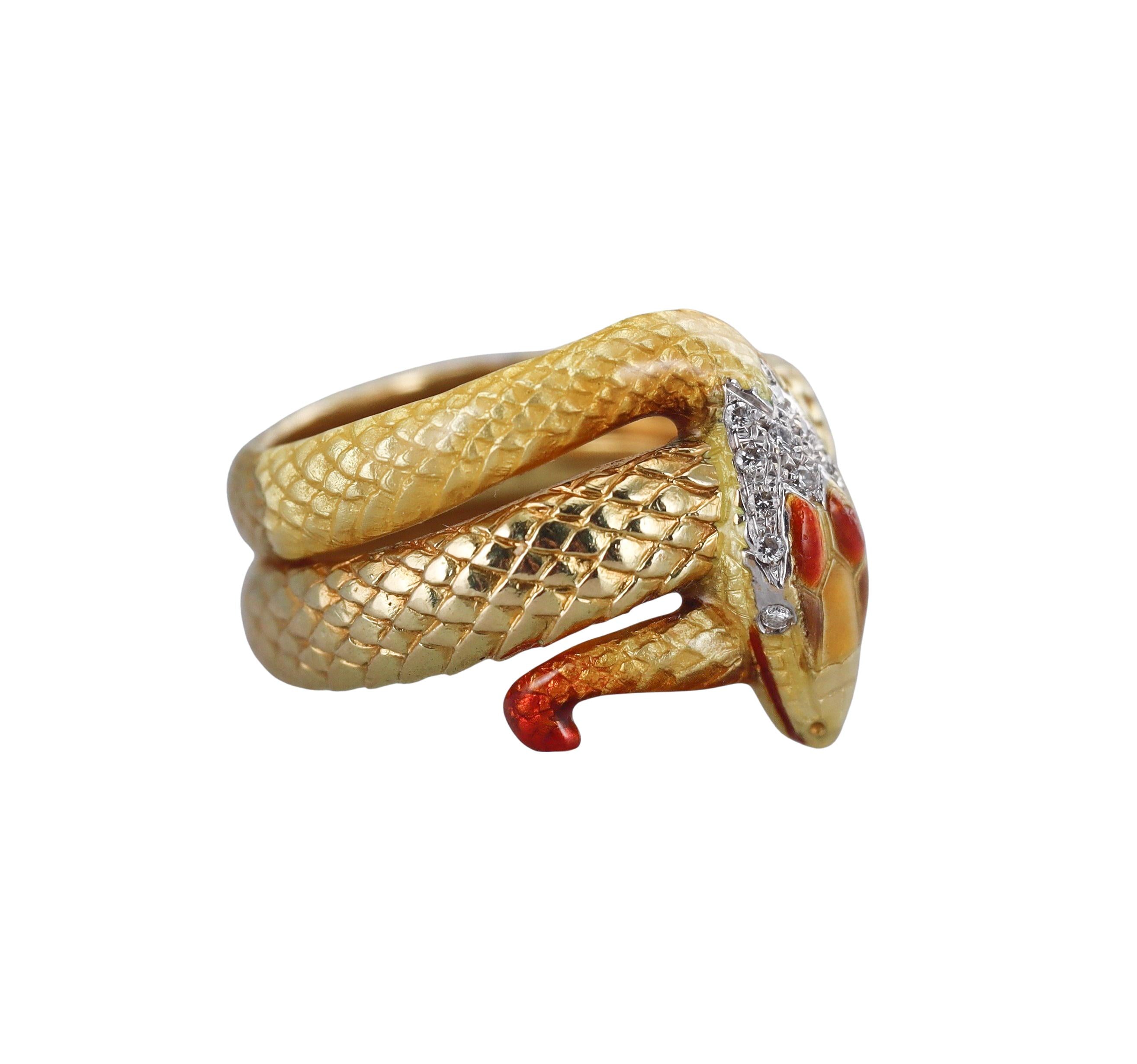 Masriera Diamond Gold Enamel Snake Ring