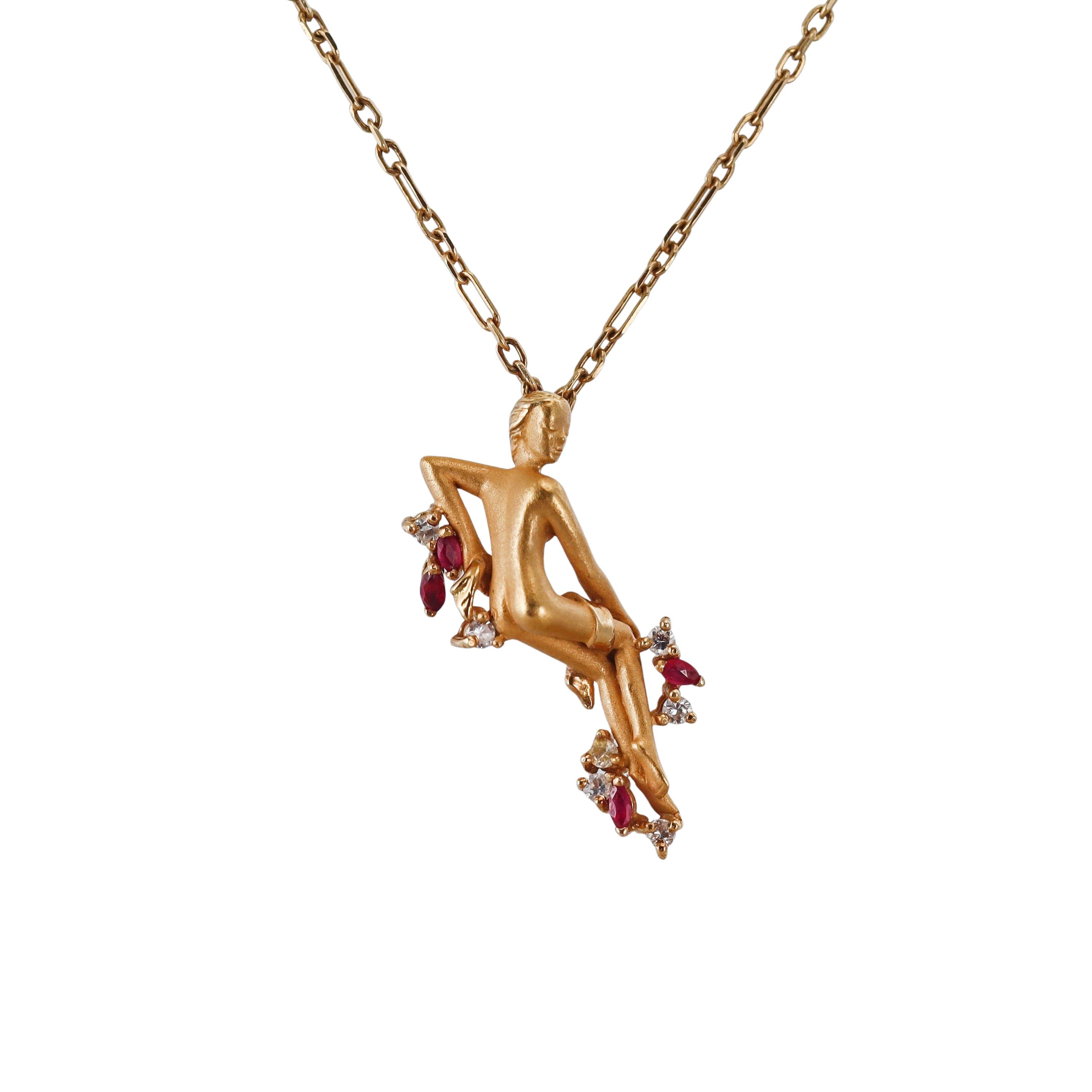 Carrera y Carrera Diamond Ruby Gold Nude Figure Pendant Necklace