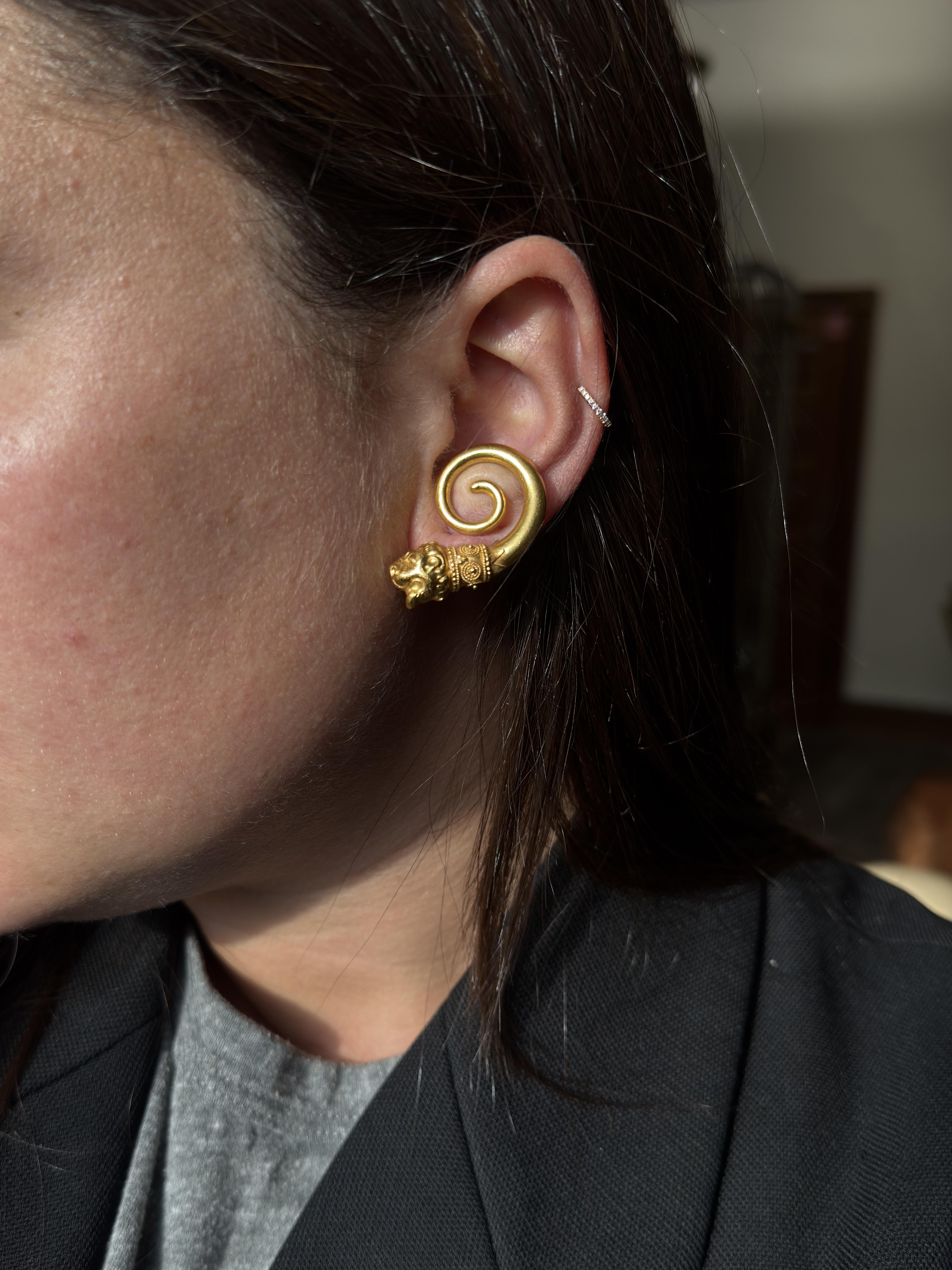 Lalaounis Greece Chimera Swirl Gold Earrings
