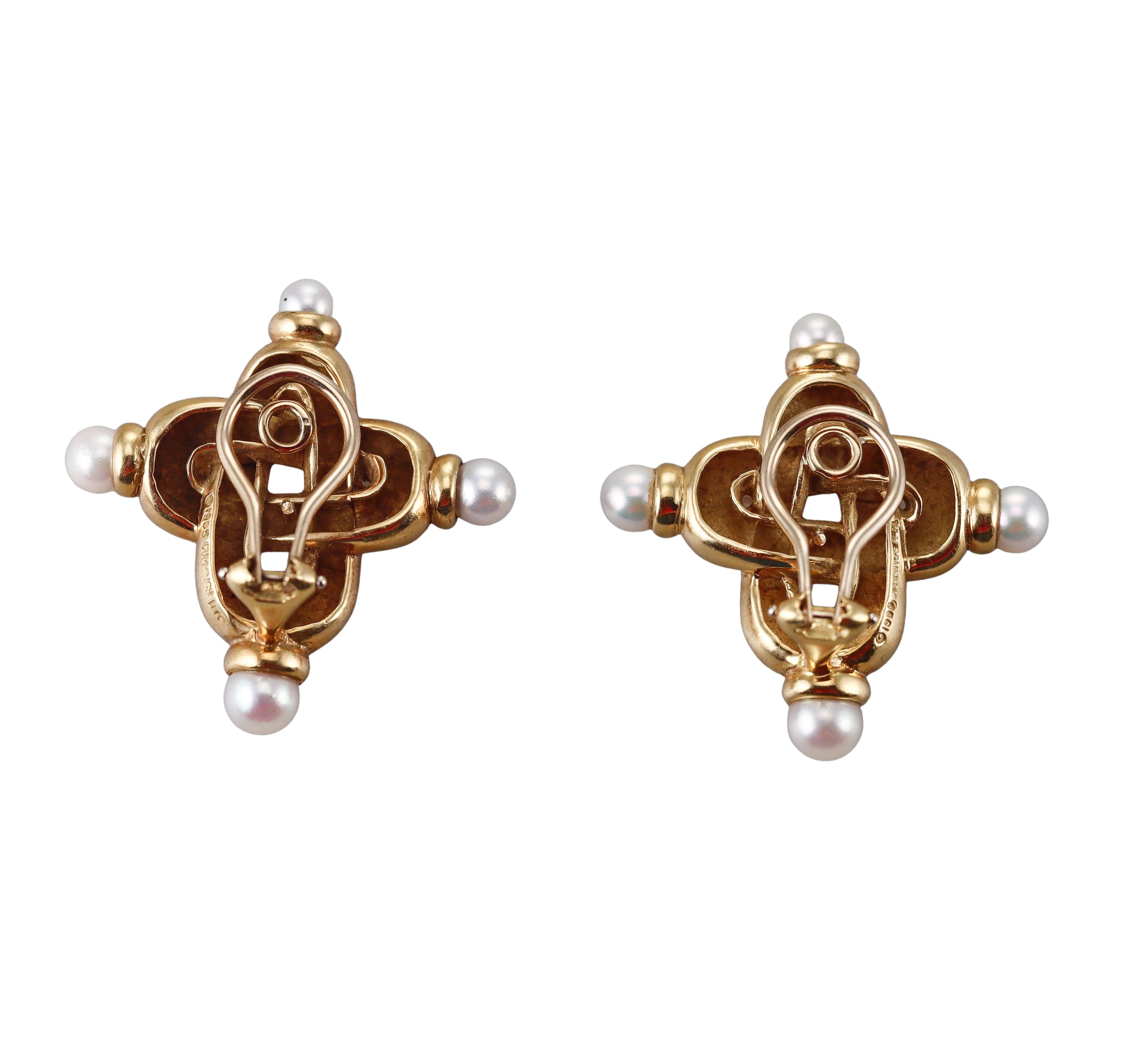 Angela Cummings Pearl Gold Knot Earrings