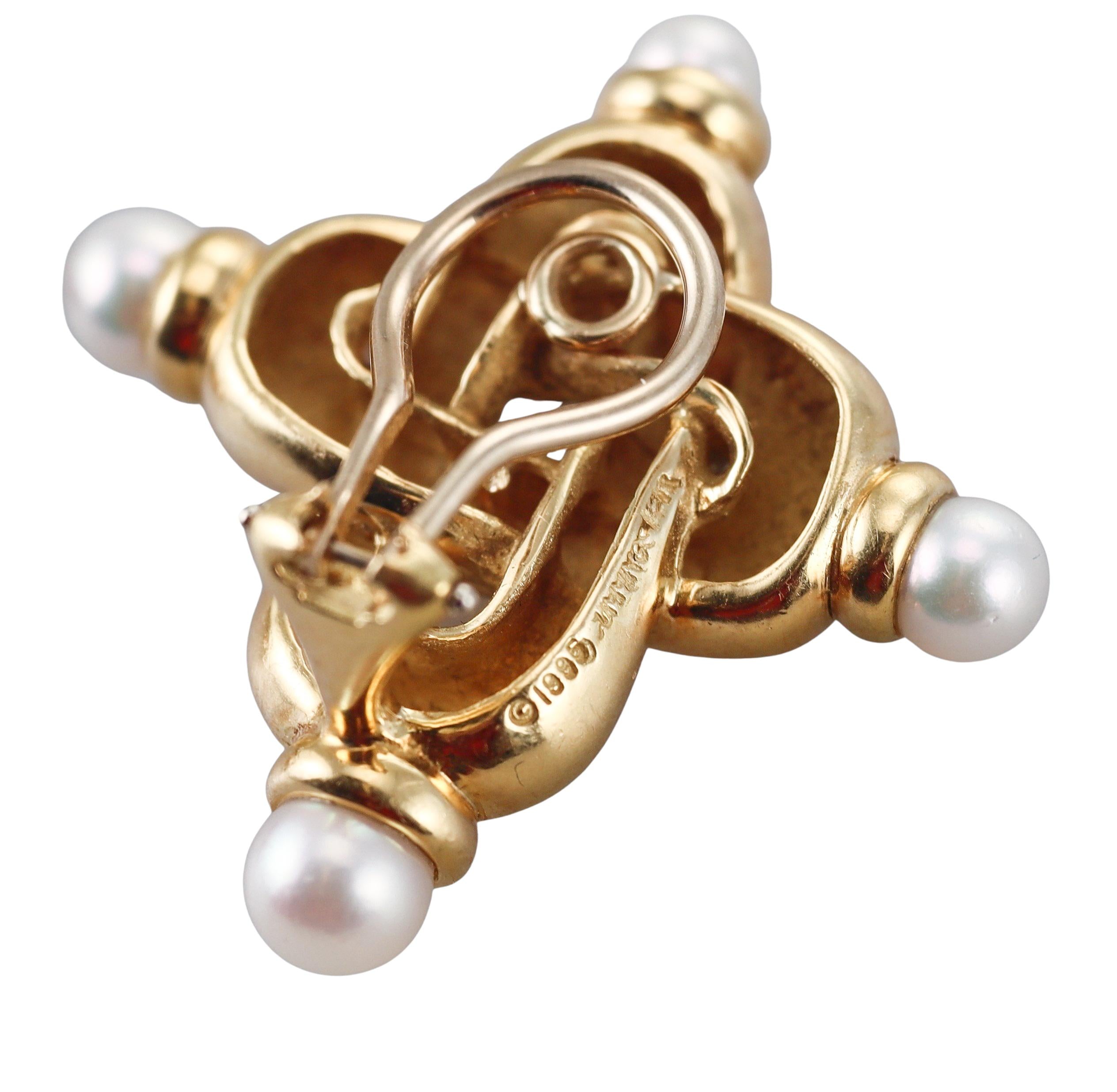 Angela Cummings Pearl Gold Knot Earrings