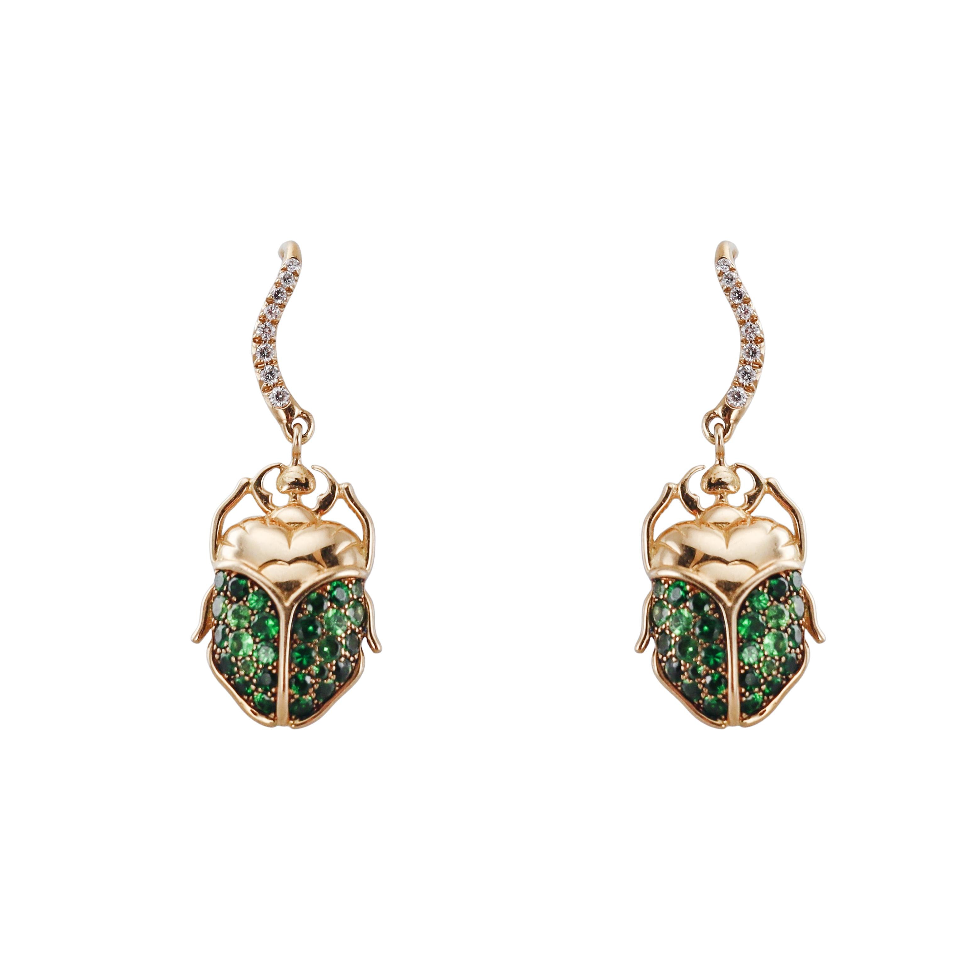Aurelie Bidermann Tsavorite Diamond Gold Scarab Earrings