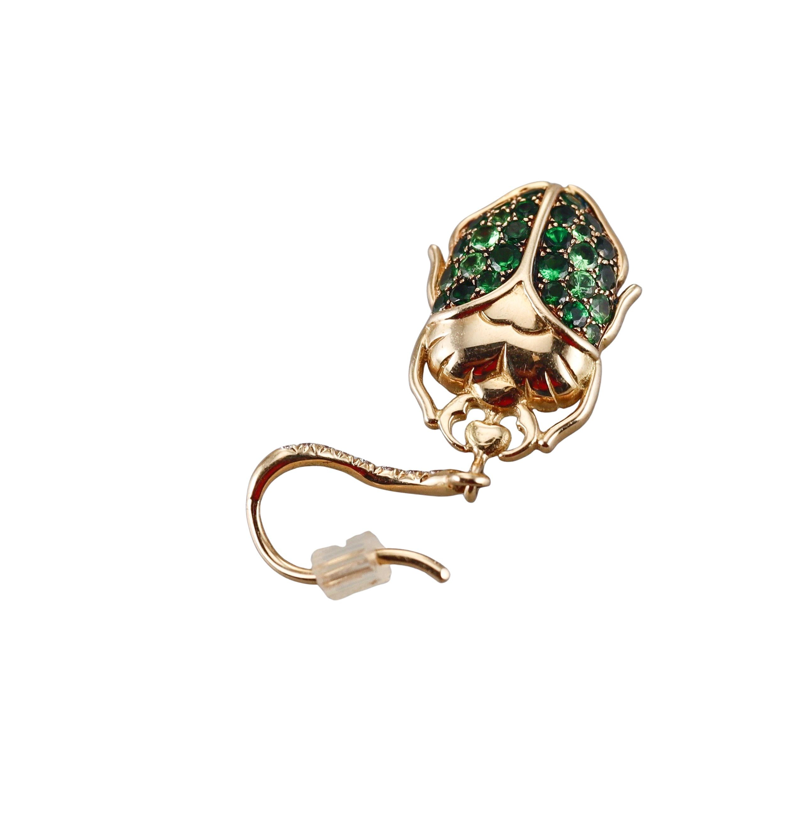 Aurelie Bidermann Tsavorite Diamond Gold Scarab Earrings