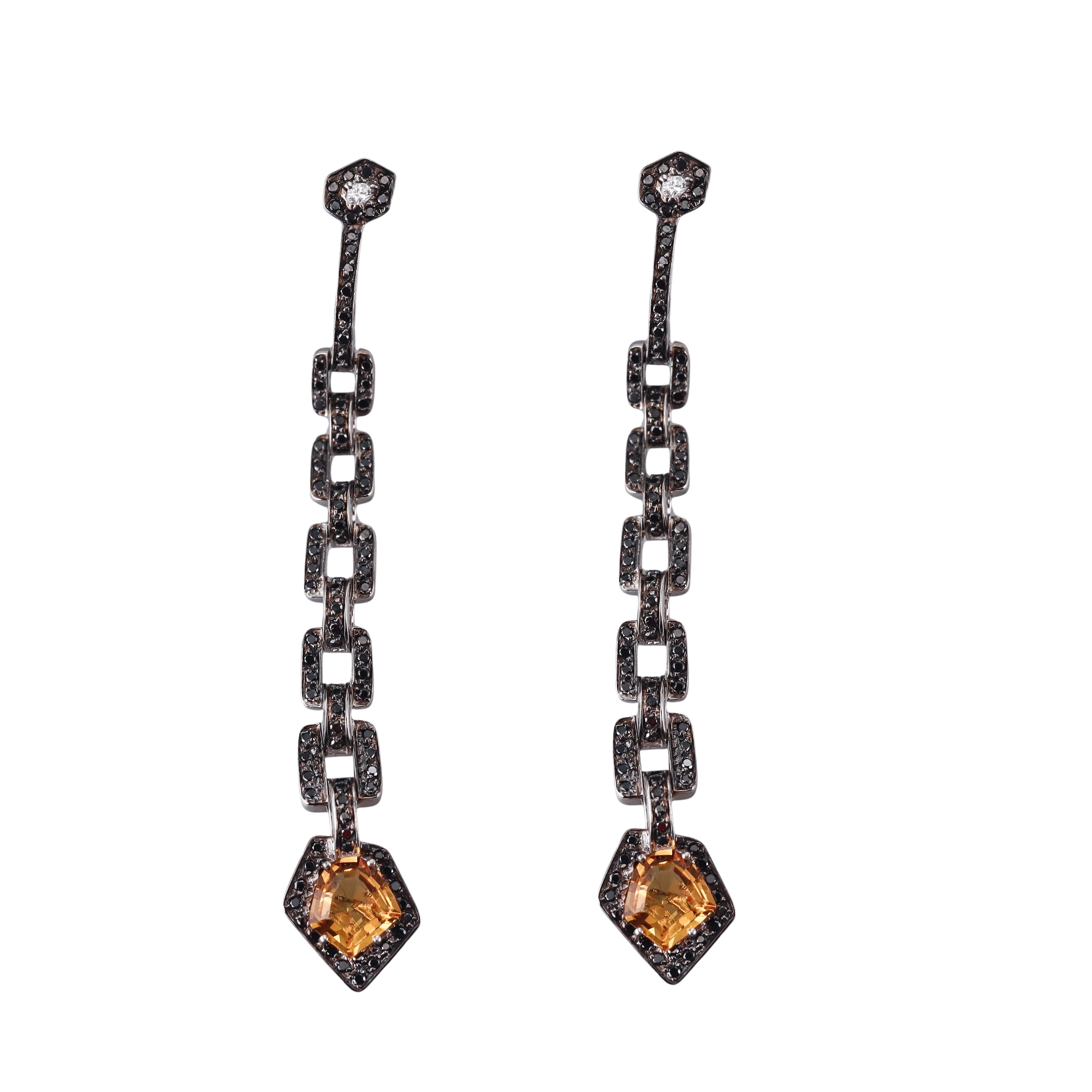 H. Stern Black Diamond Citrine Gold Drop Earrings
