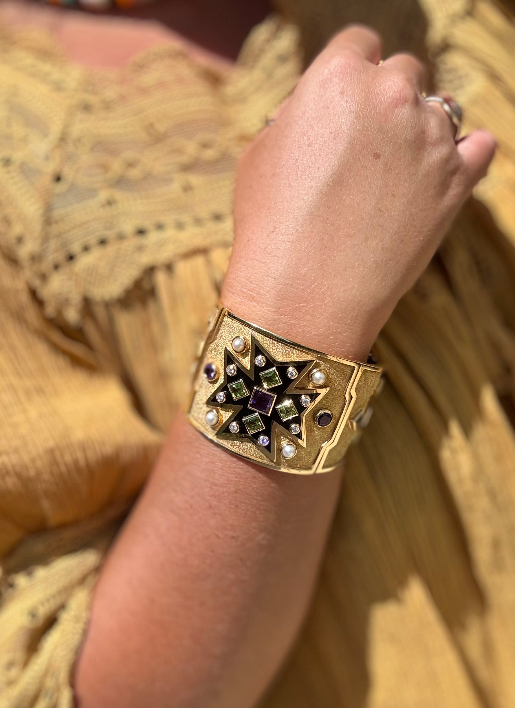 Verdura Maltese Cross Gold Amethyst Pearl Enamel Bracelet