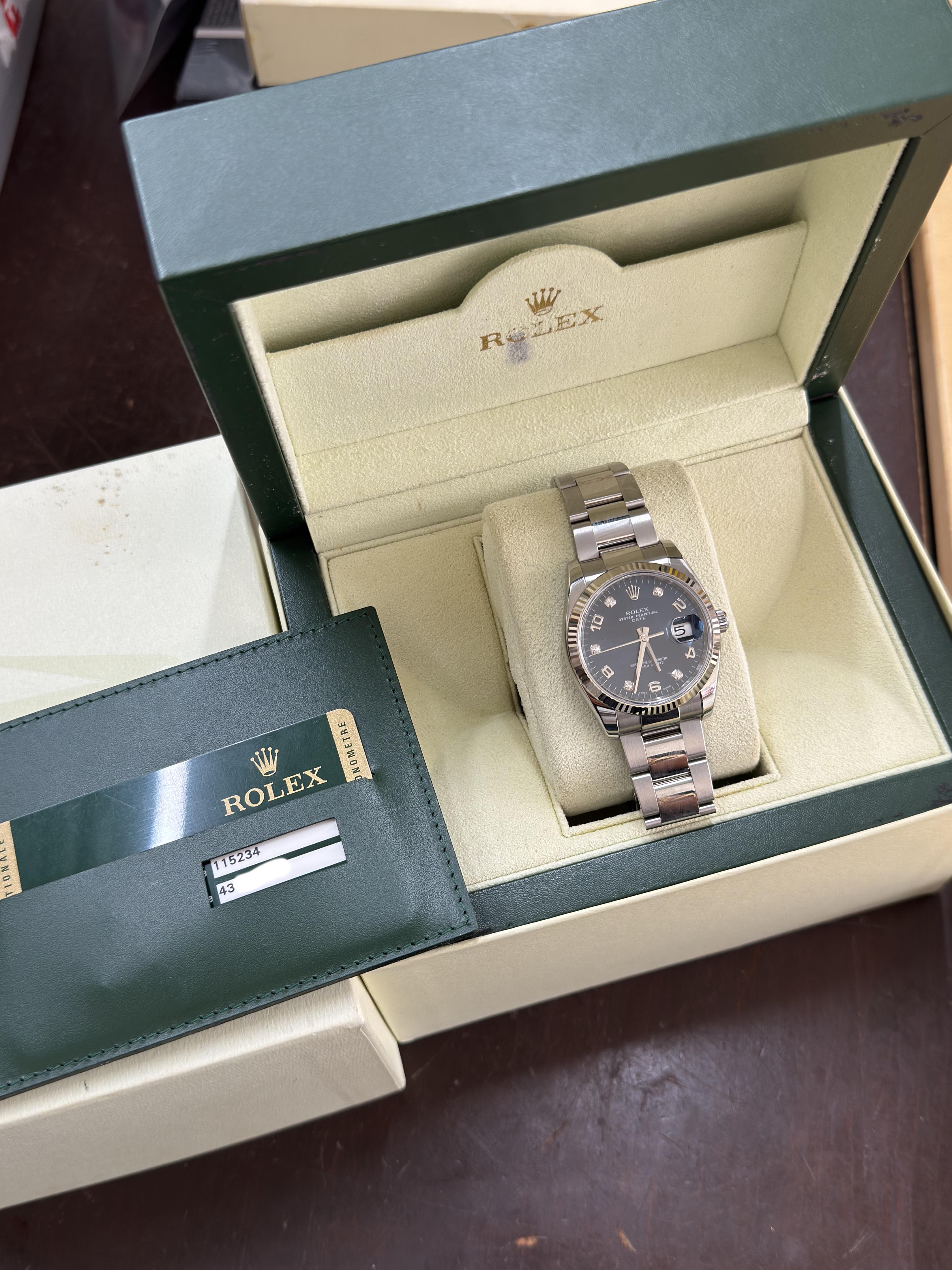 Rolex Datejust Blue Diamond Dial Stainless Steel 34mm Watch 115234