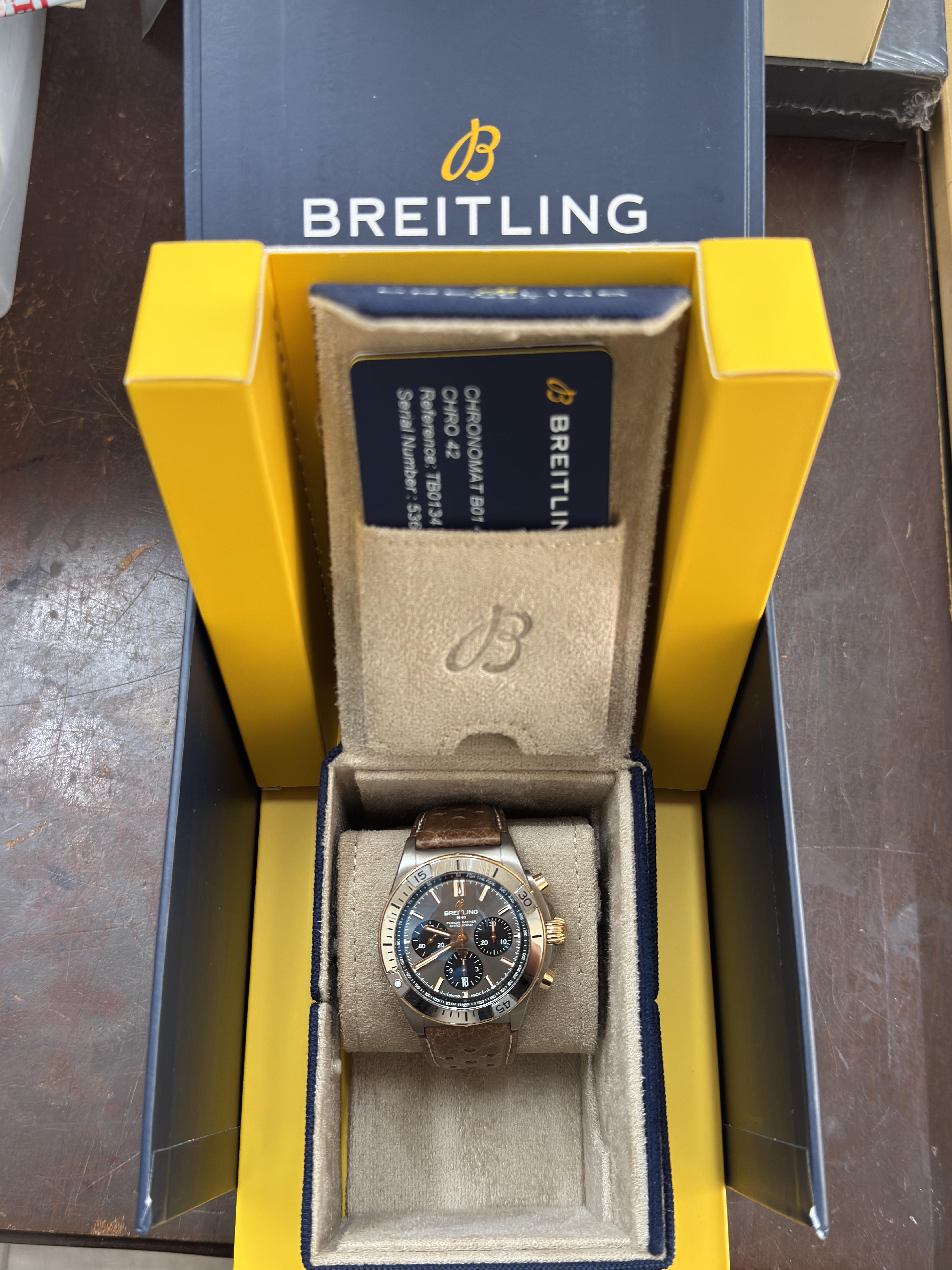 Breitling Chronomat B01 42 Triumph Rose Gold Titanium Chronograph Watch TB0134