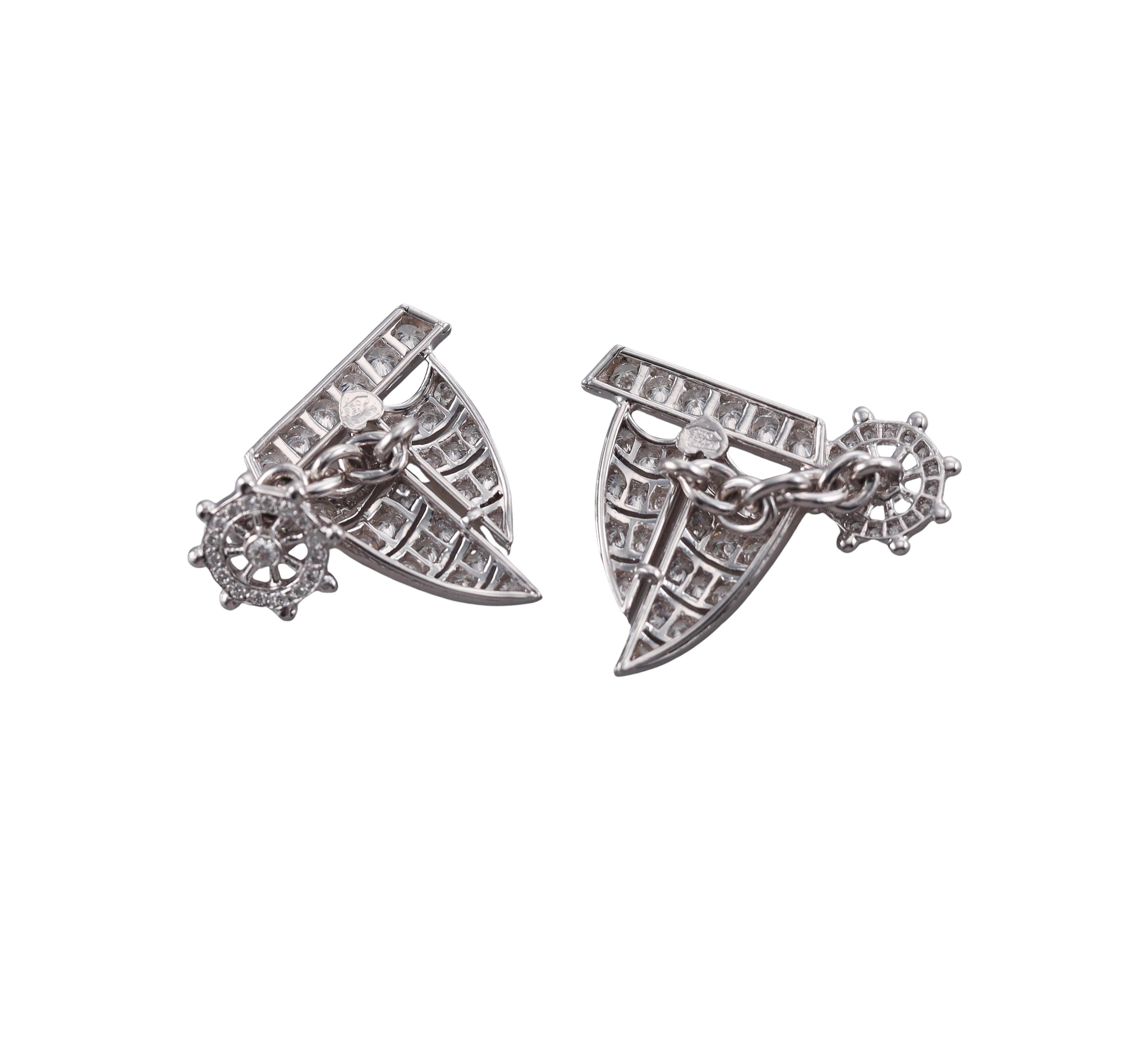 Diamond Platinum Gold Sailboat Cufflinks Stud Pin Tuxedo Dress Set