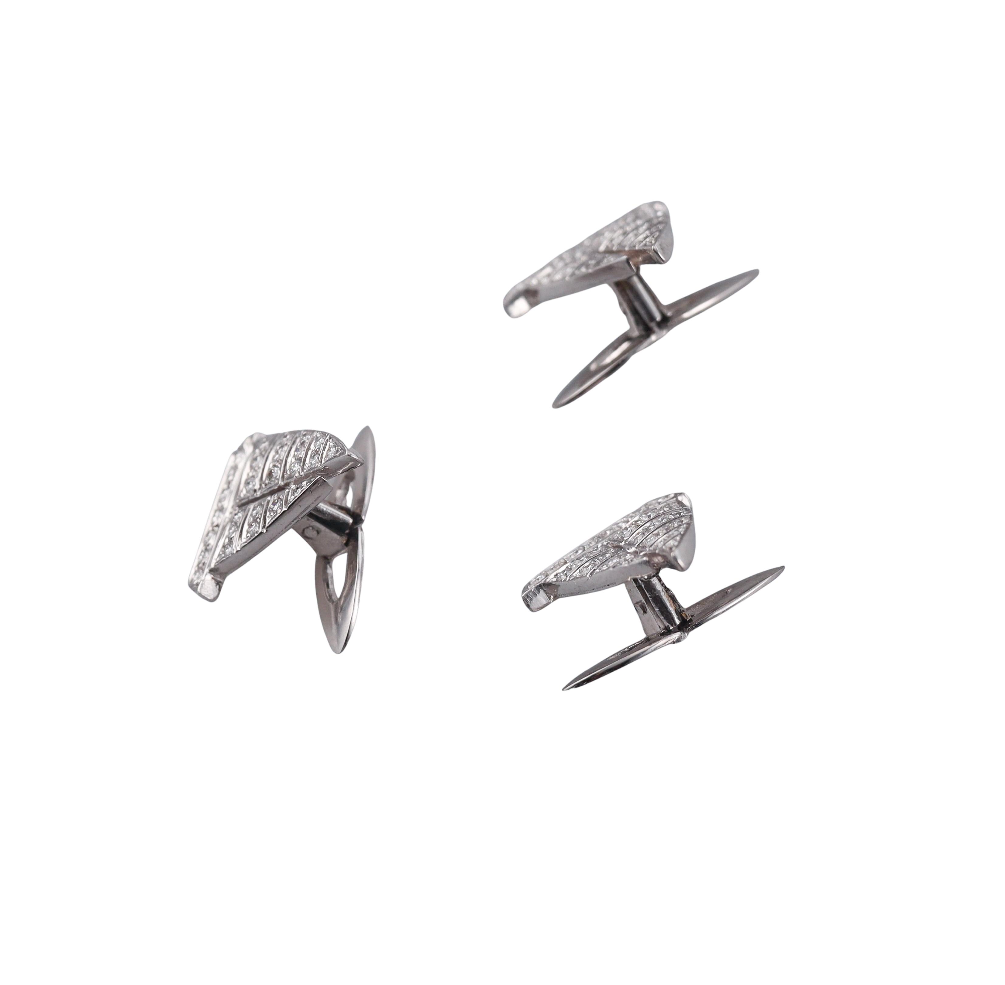 Diamond Platinum Gold Sailboat Cufflinks Stud Pin Tuxedo Dress Set