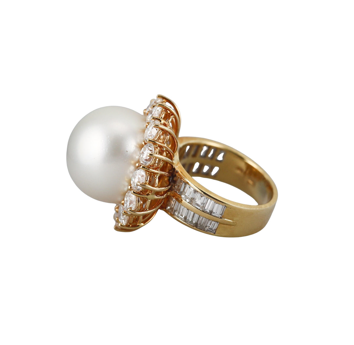 Diamond 16mm South Sea Pearl Gold Cocktail Ring