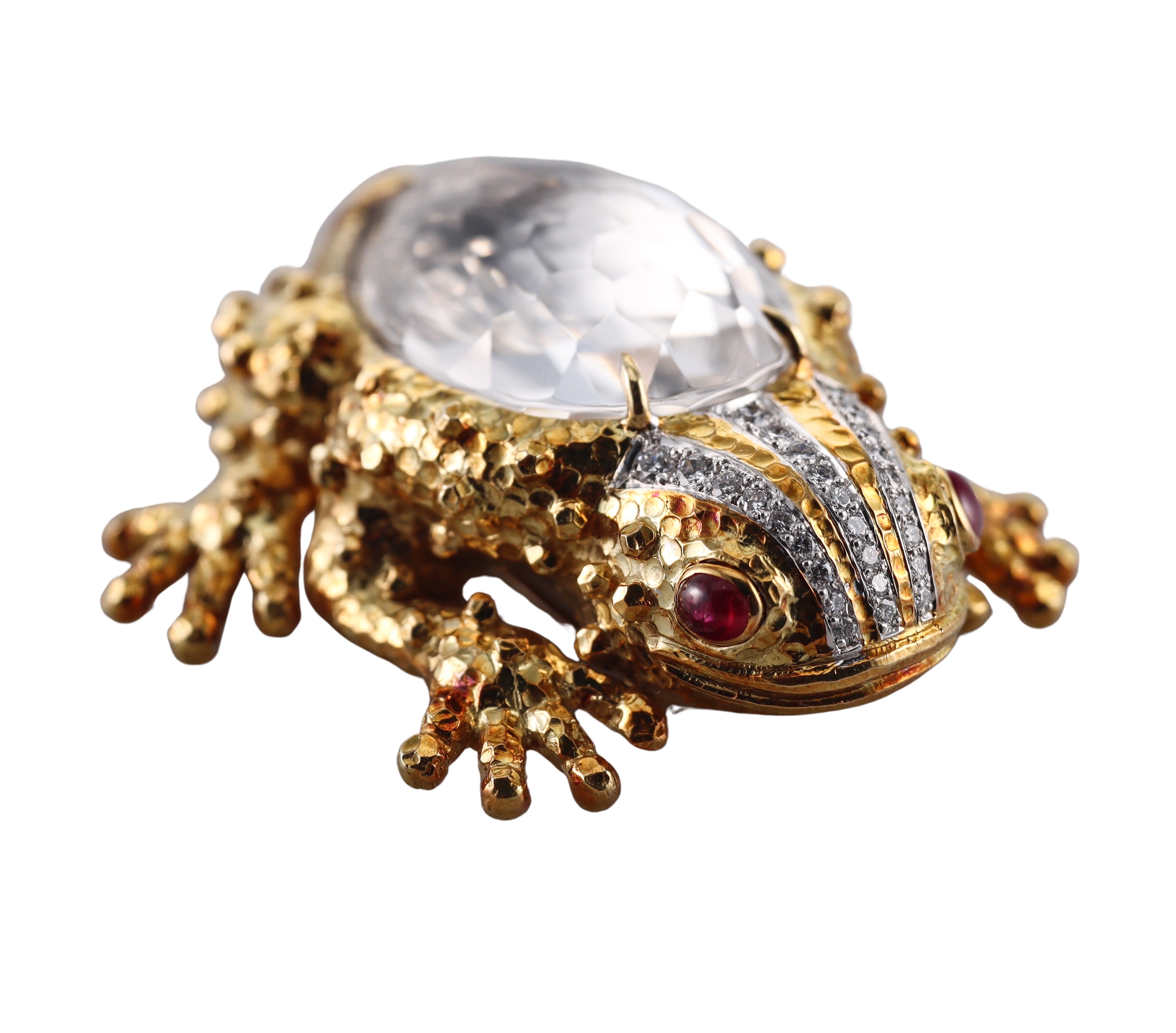 David Webb Crystal Diamond Ruby Gold Platinum Frog Brooch Pin