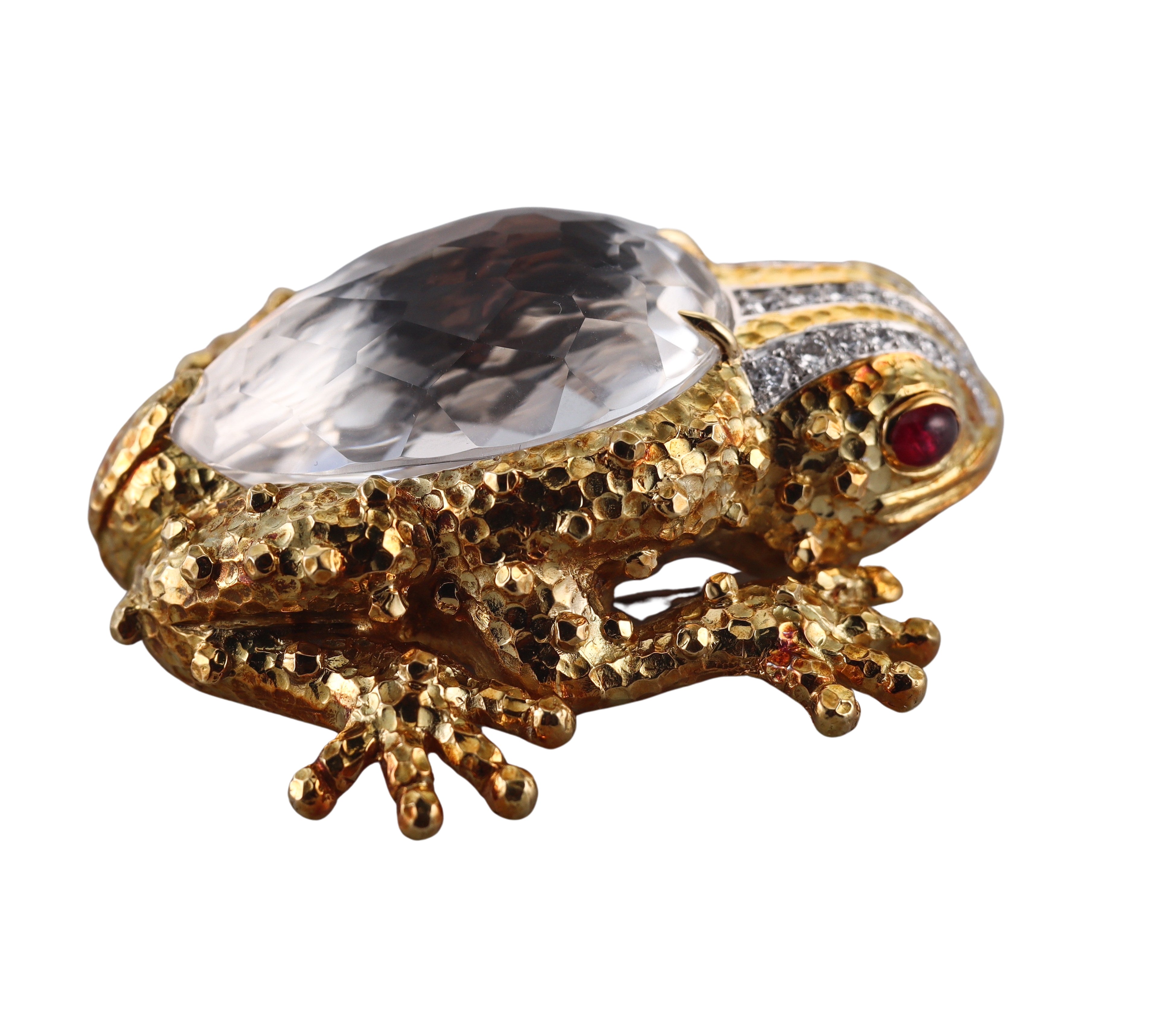 David Webb Crystal Diamond Ruby Gold Platinum Frog Brooch Pin