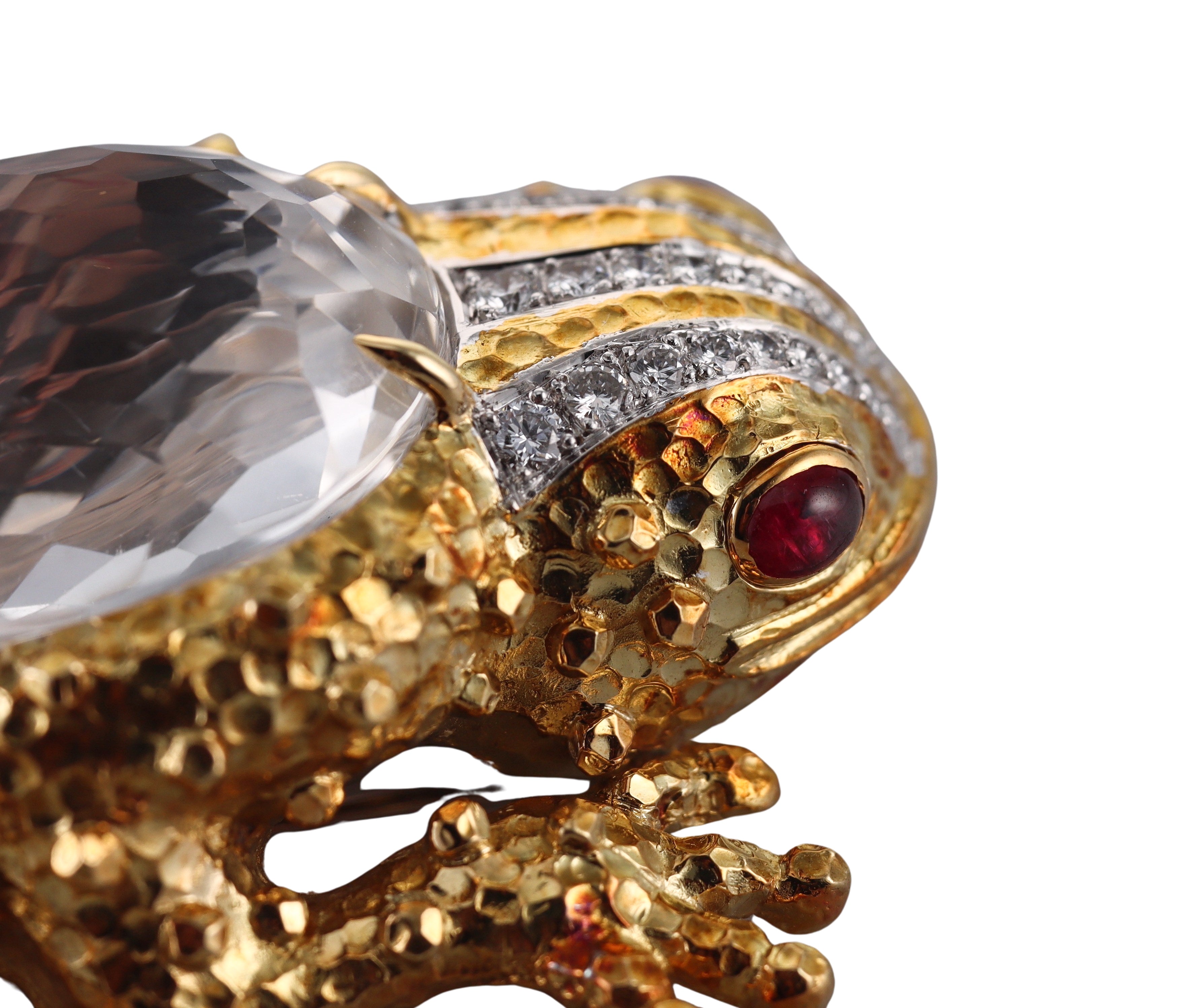 David Webb Crystal Diamond Ruby Gold Platinum Frog Brooch Pin