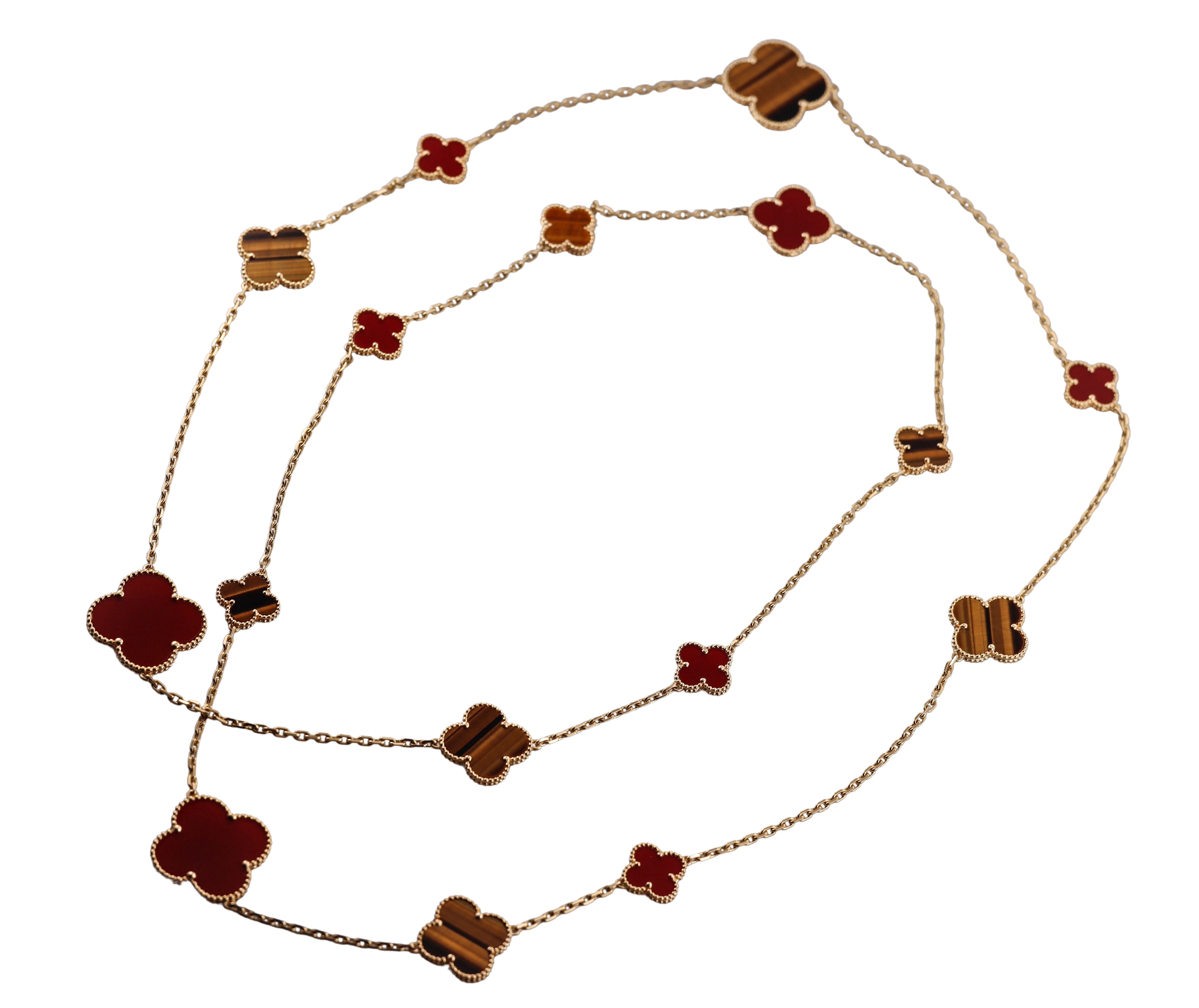 Van Cleef & Arpels Magic Alhambra Carnelian Tiger's Eye 16 Motif Necklace