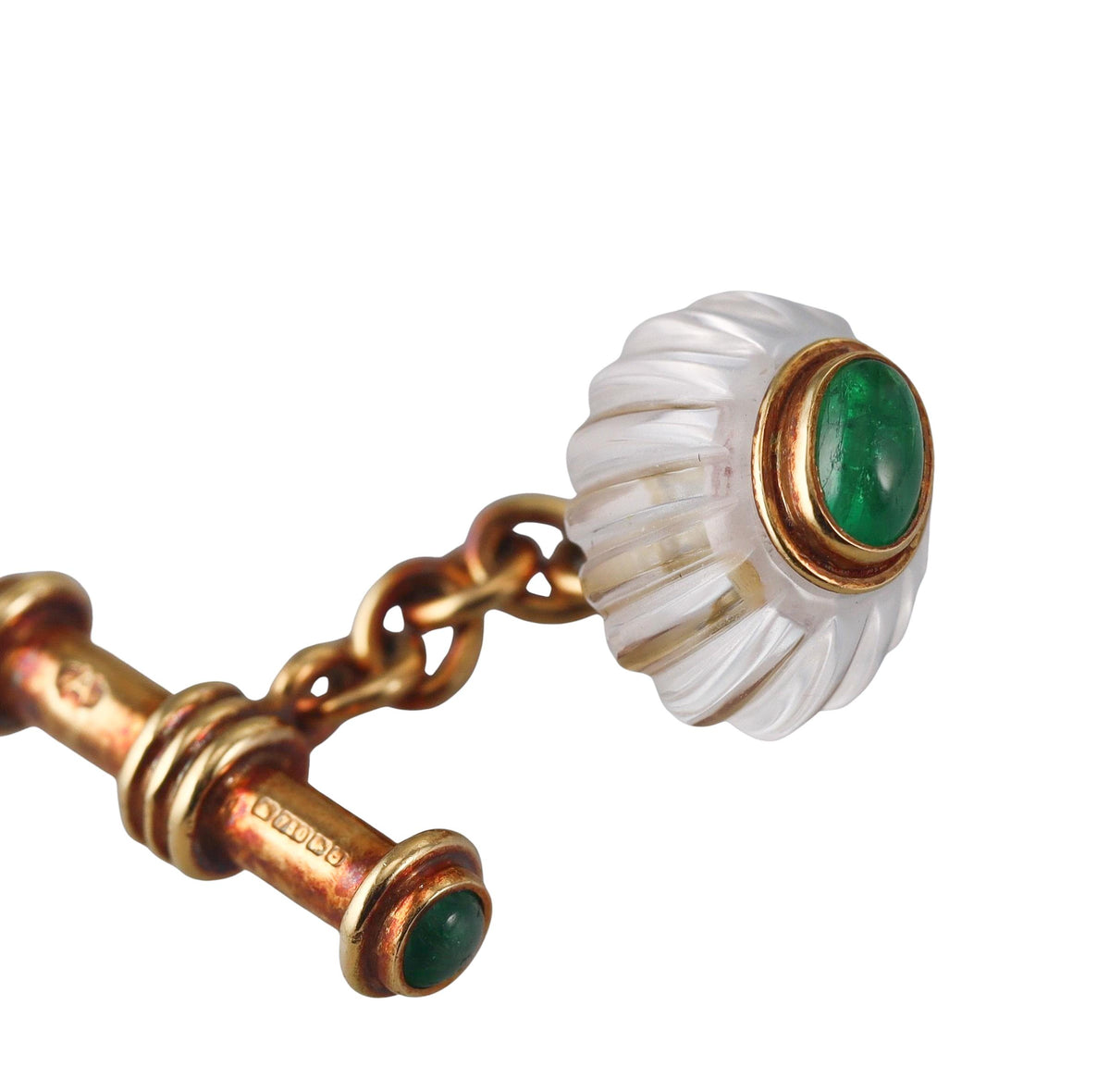 Asprey Crystal Emerald Gold Cufflinks Stud Set
