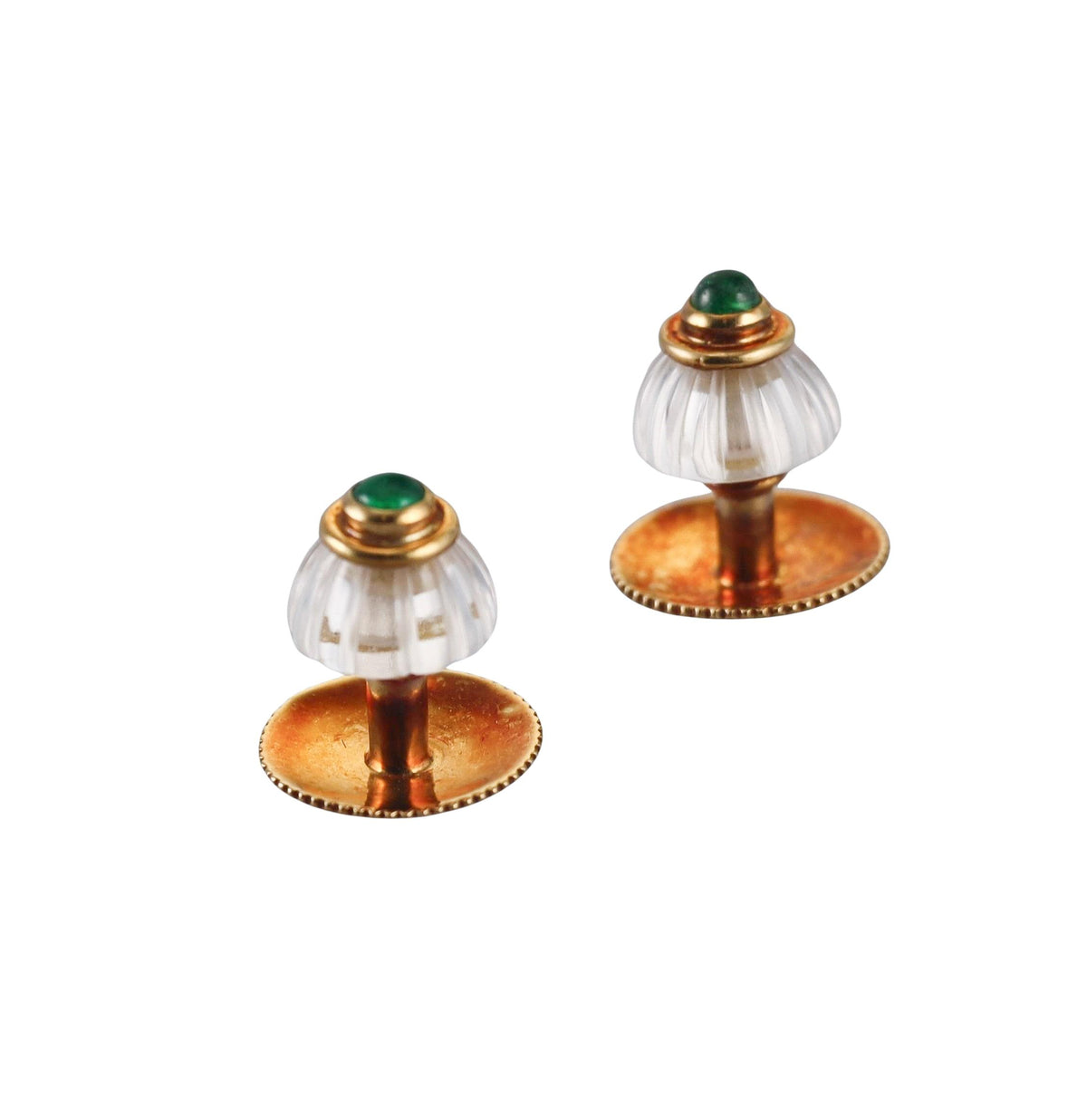 Asprey Crystal Emerald Gold Cufflinks Stud Set