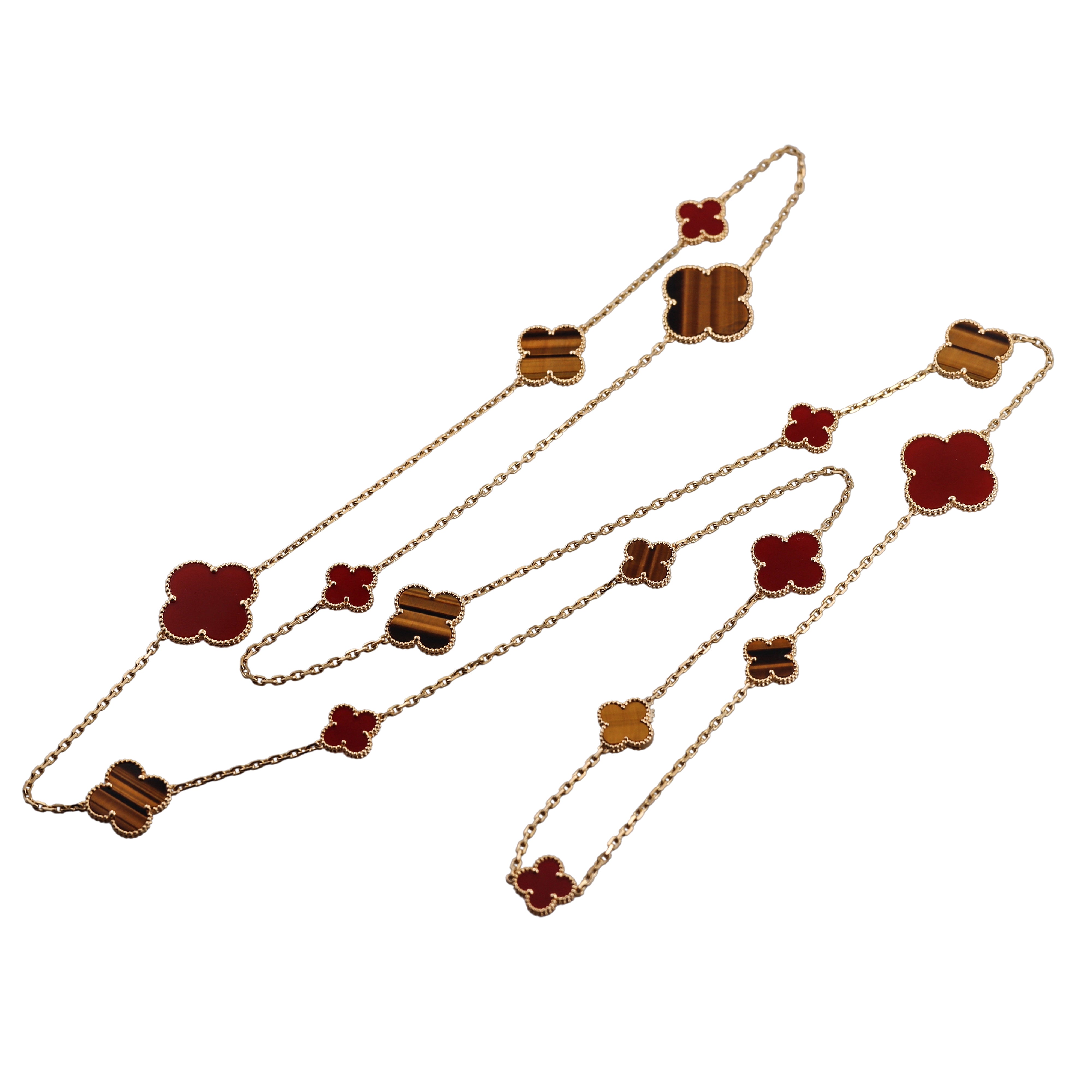 Van Cleef & Arpels Magic Alhambra Carnelian Tiger's Eye 16 Motif Necklace