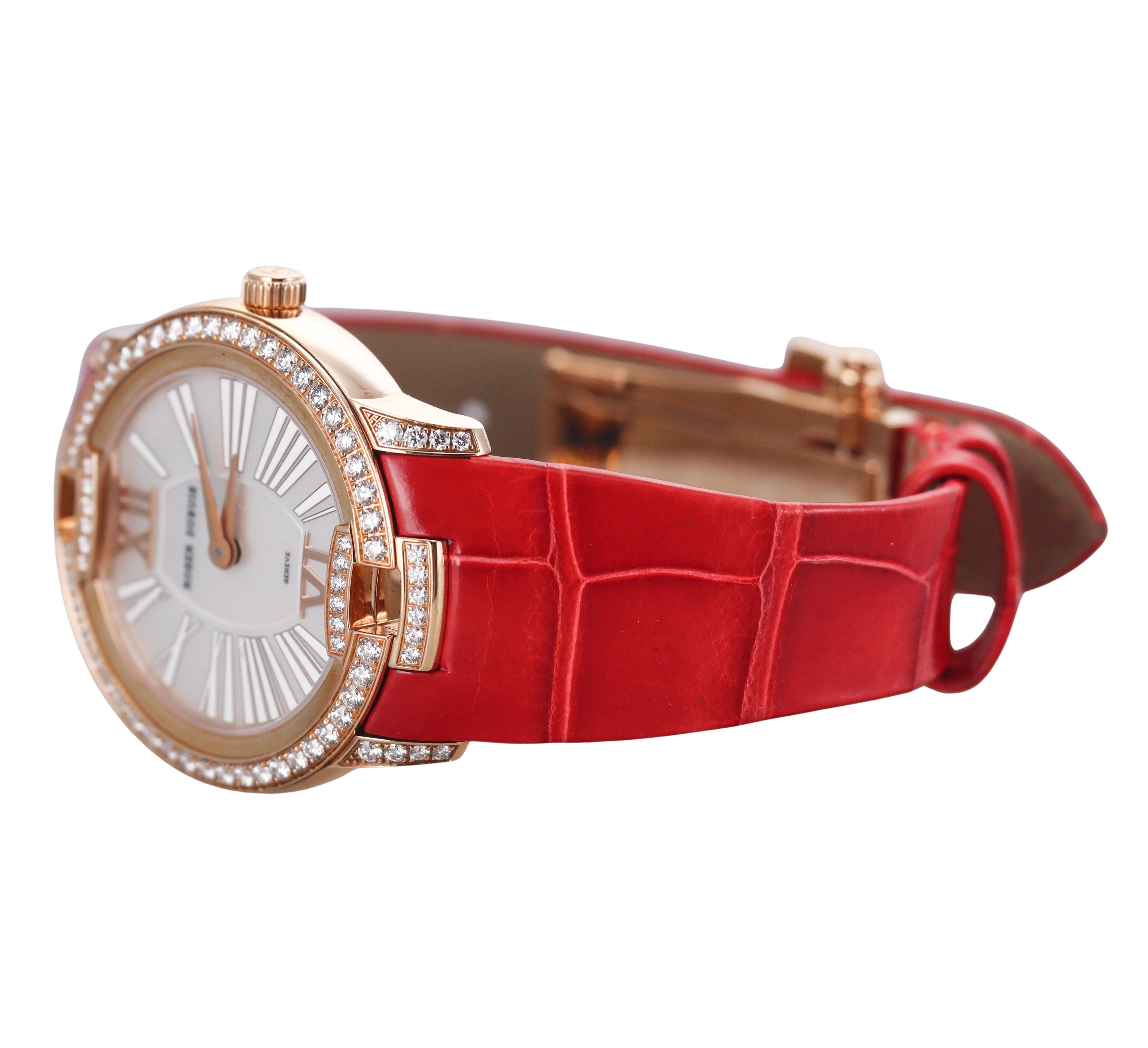 Roger Dubuis Velvet Rose Gold Diamond Red Leather Strap Watch DBVE0073