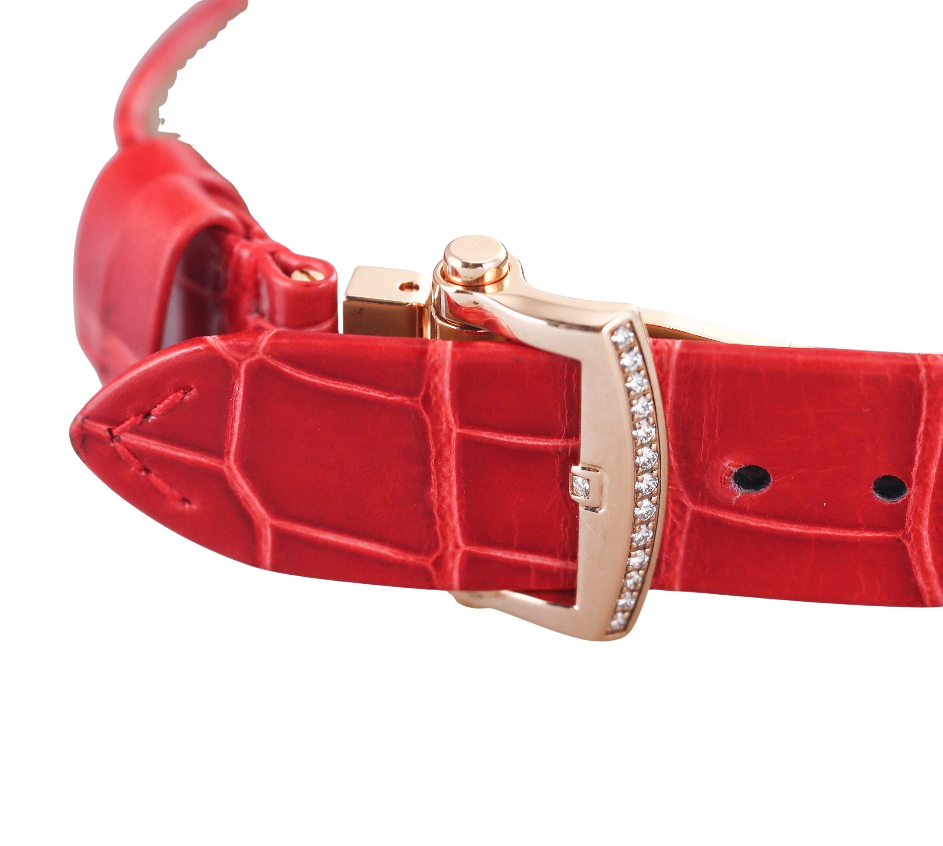 Roger Dubuis Velvet Rose Gold Diamond Red Leather Strap Watch DBVE0073