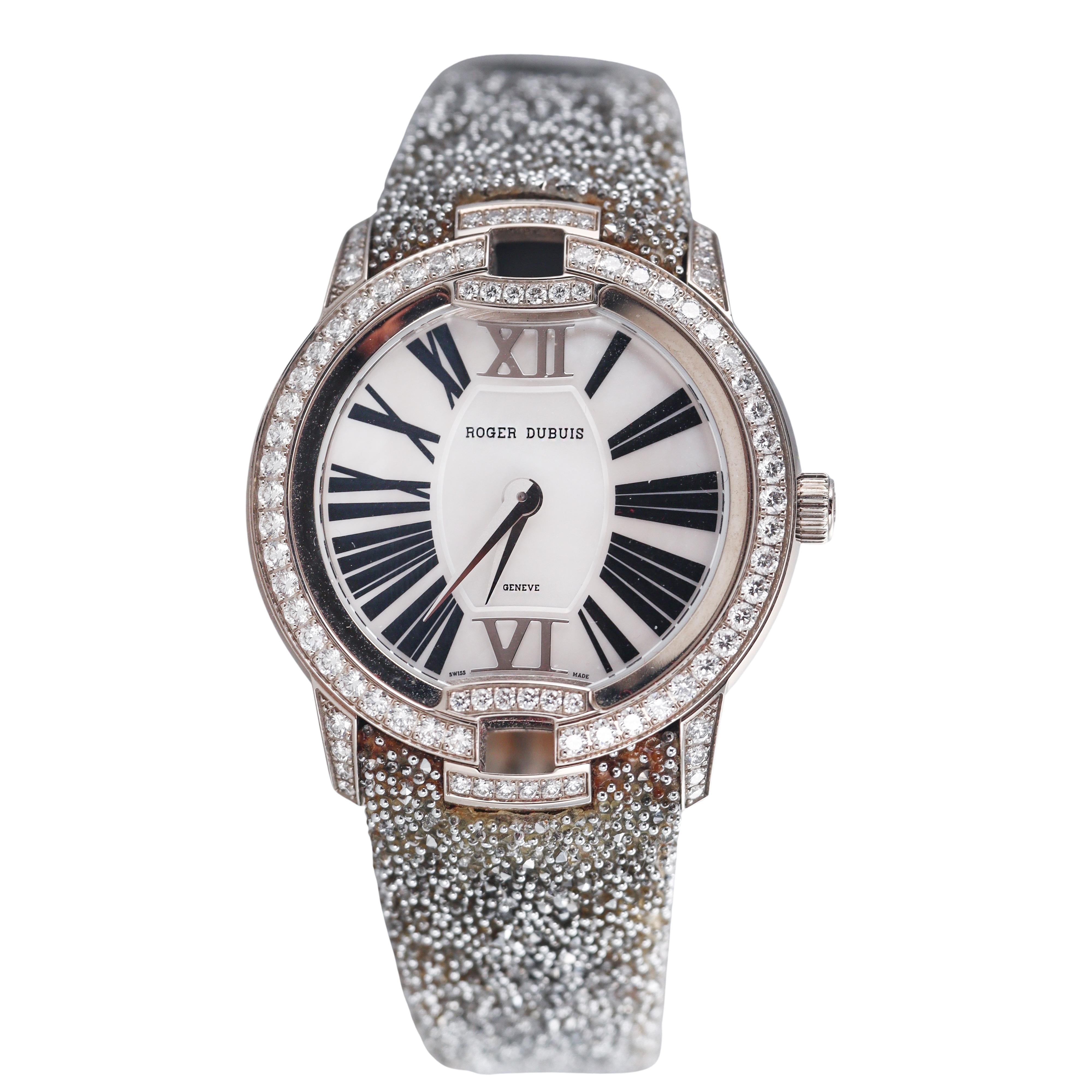 Roger Dubuis Velvet Gold Diamond Crystal Leather Strap Watch DBVE0079