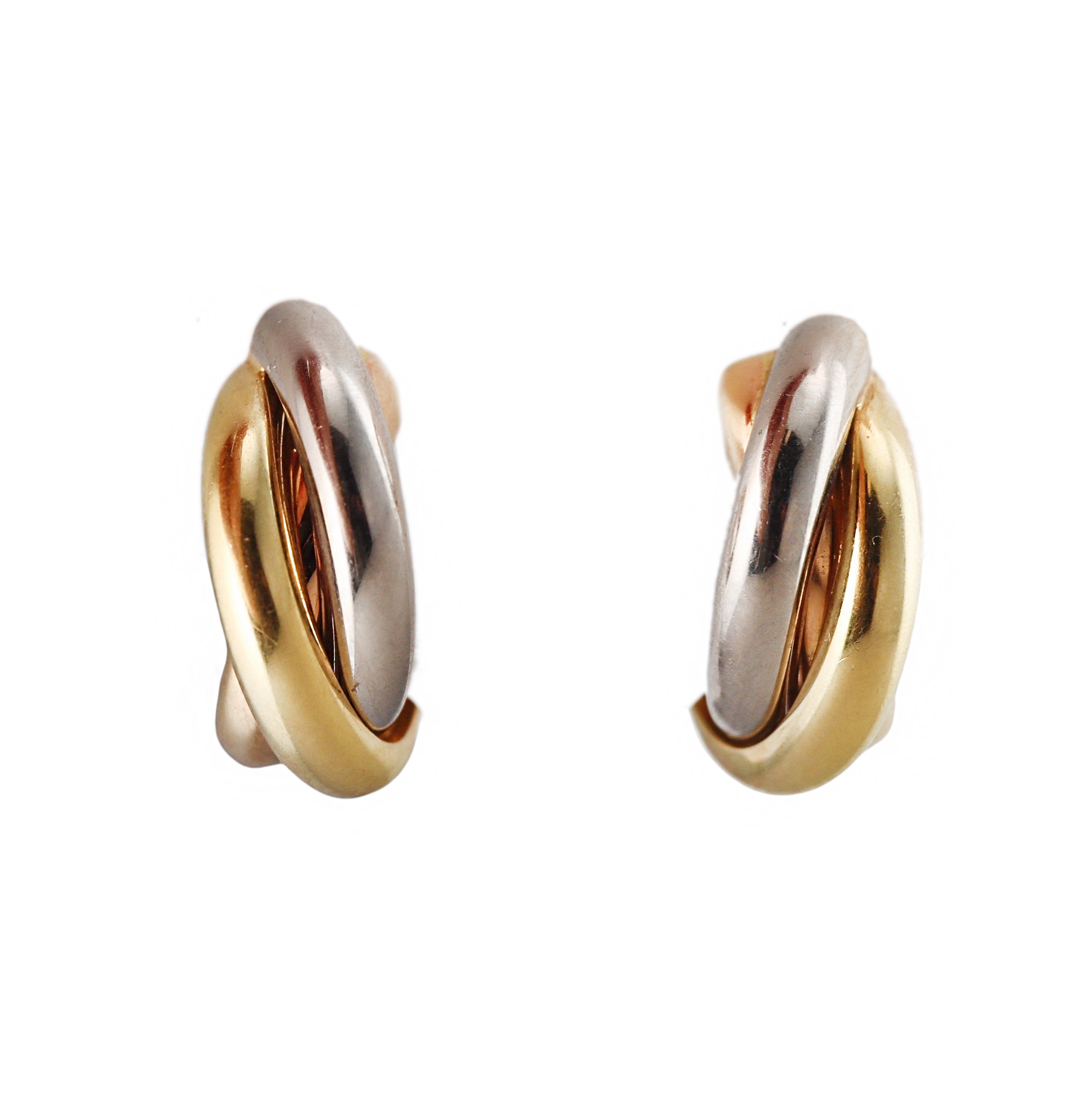 Cartier Trinity Classic Model Tri Color Gold Hoop Earrings