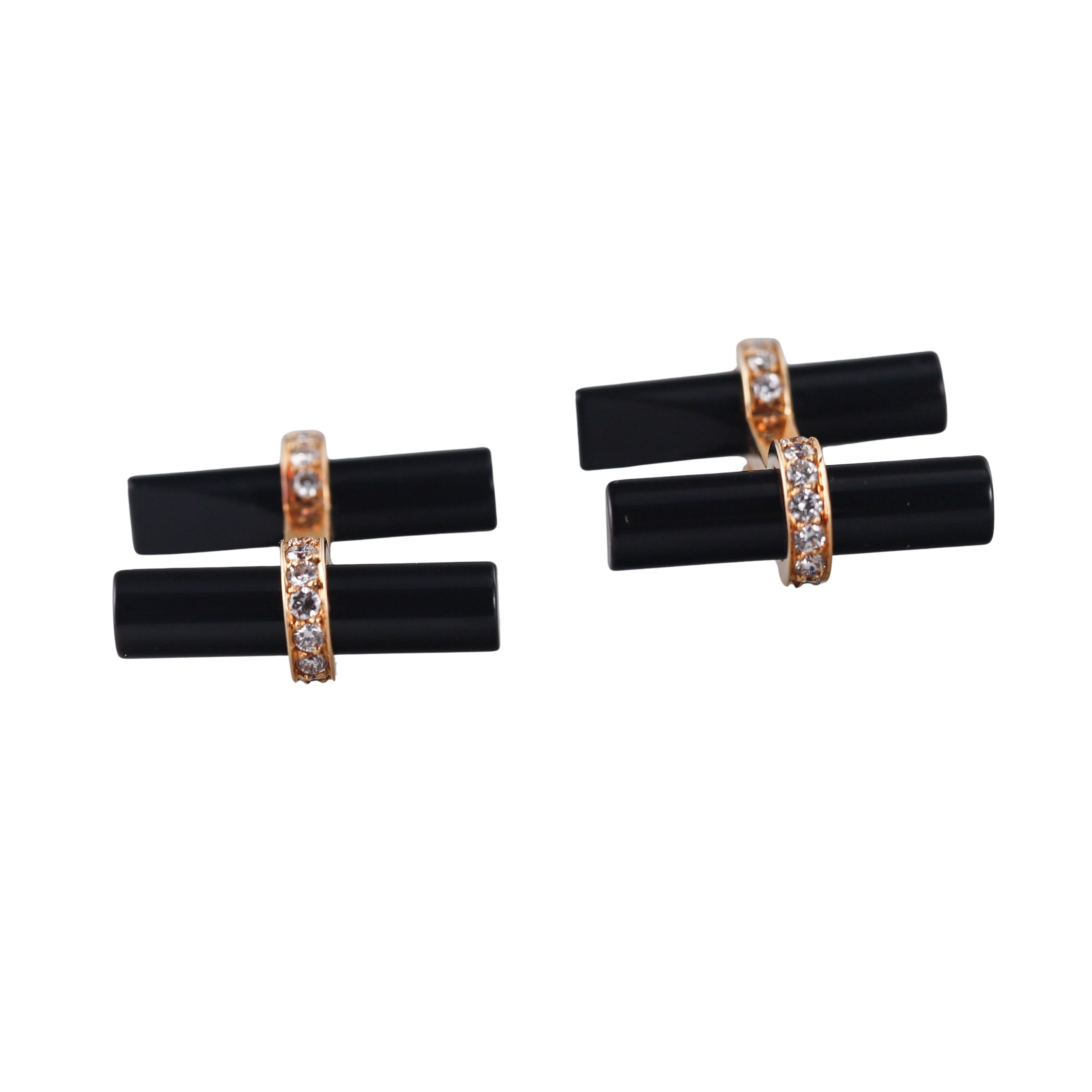 Cartier Onyx Diamond Yellow Gold Bar Cufflinks