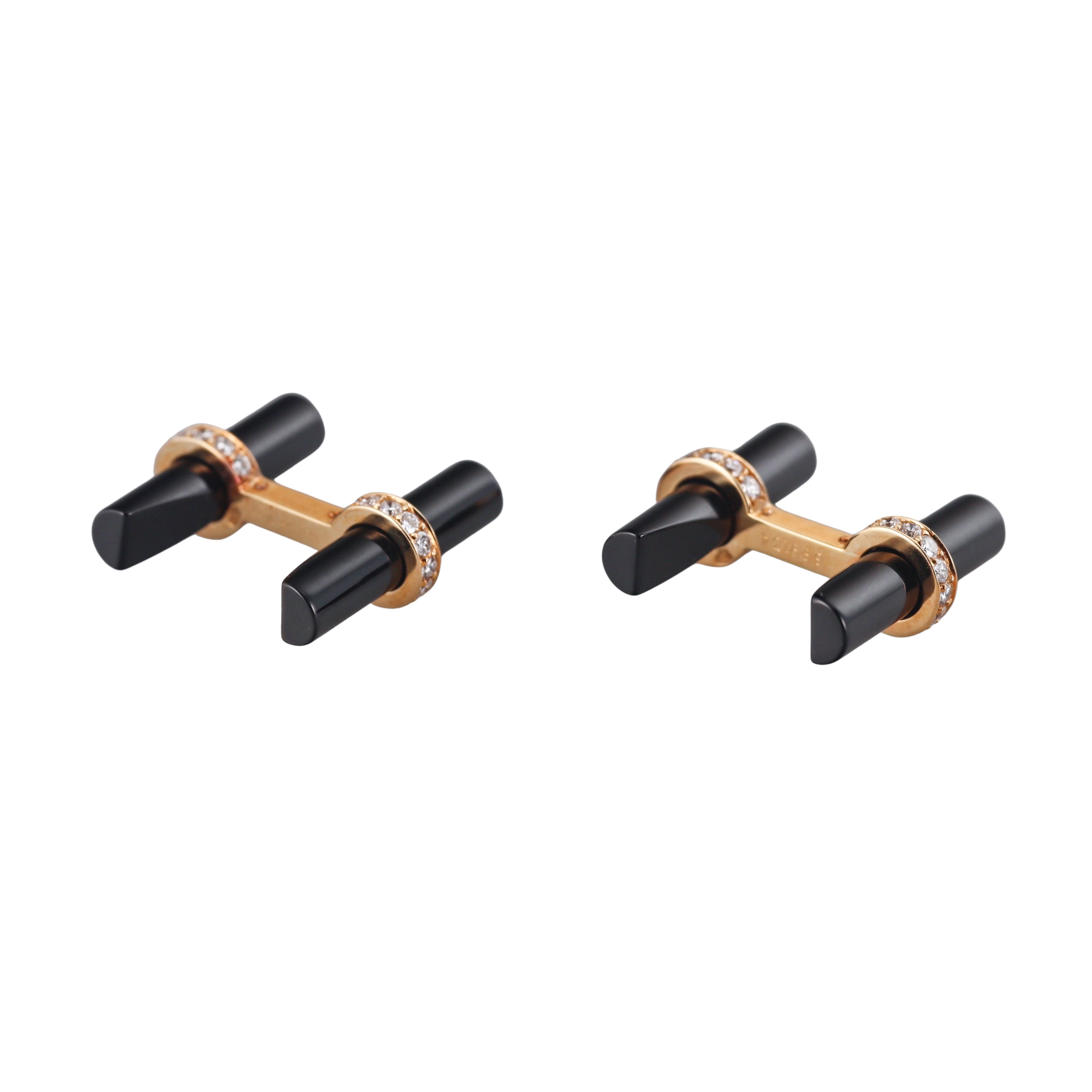 Cartier Onyx Diamond Yellow Gold Bar Cufflinks