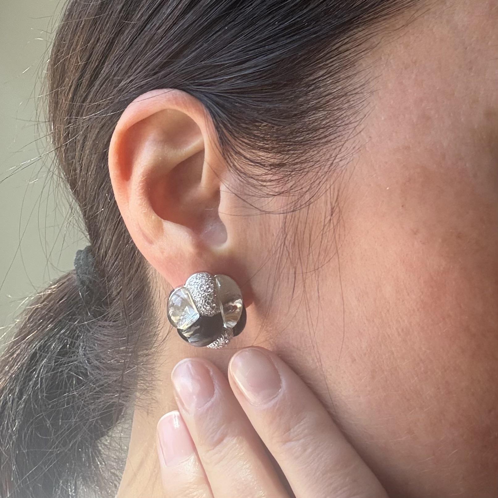 Seaman Schepps Rock Crystal Onyx Diamond Earrings