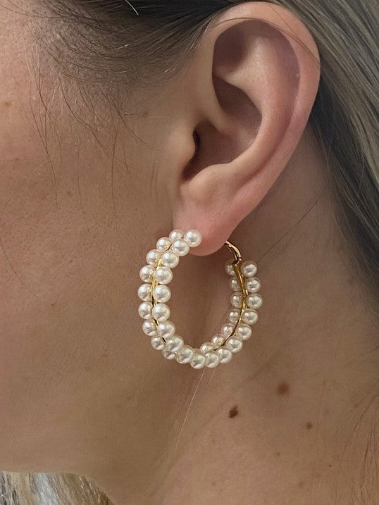 Assael Pearl Gold Medium Hoop Earrings