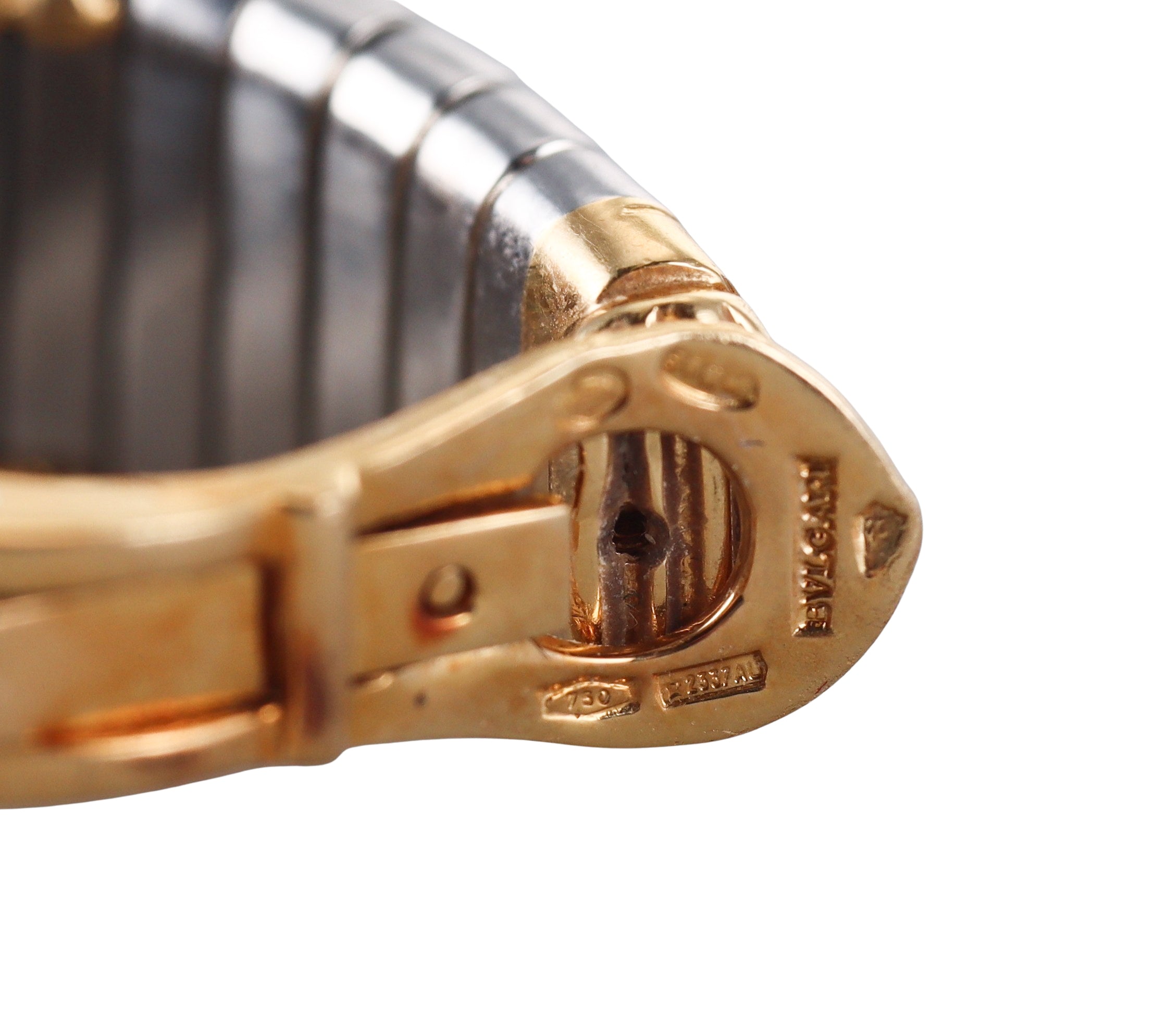 Bulgari Tubogas Tourmaline Steel Gold Hoop Earrings