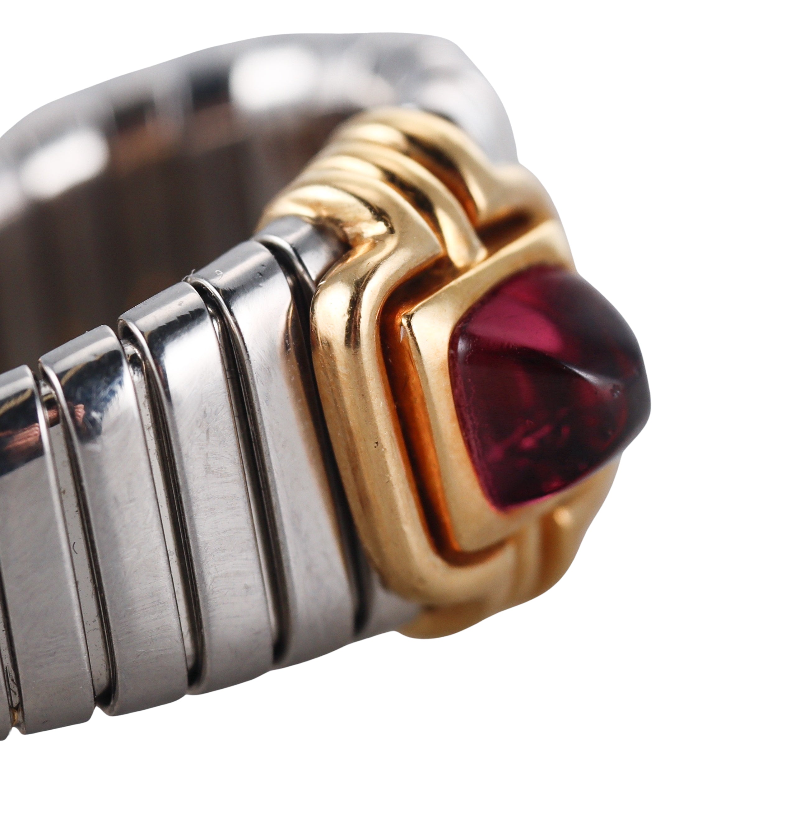 Bulgari Tubogas Tourmaline Steel Gold Hoop Earrings