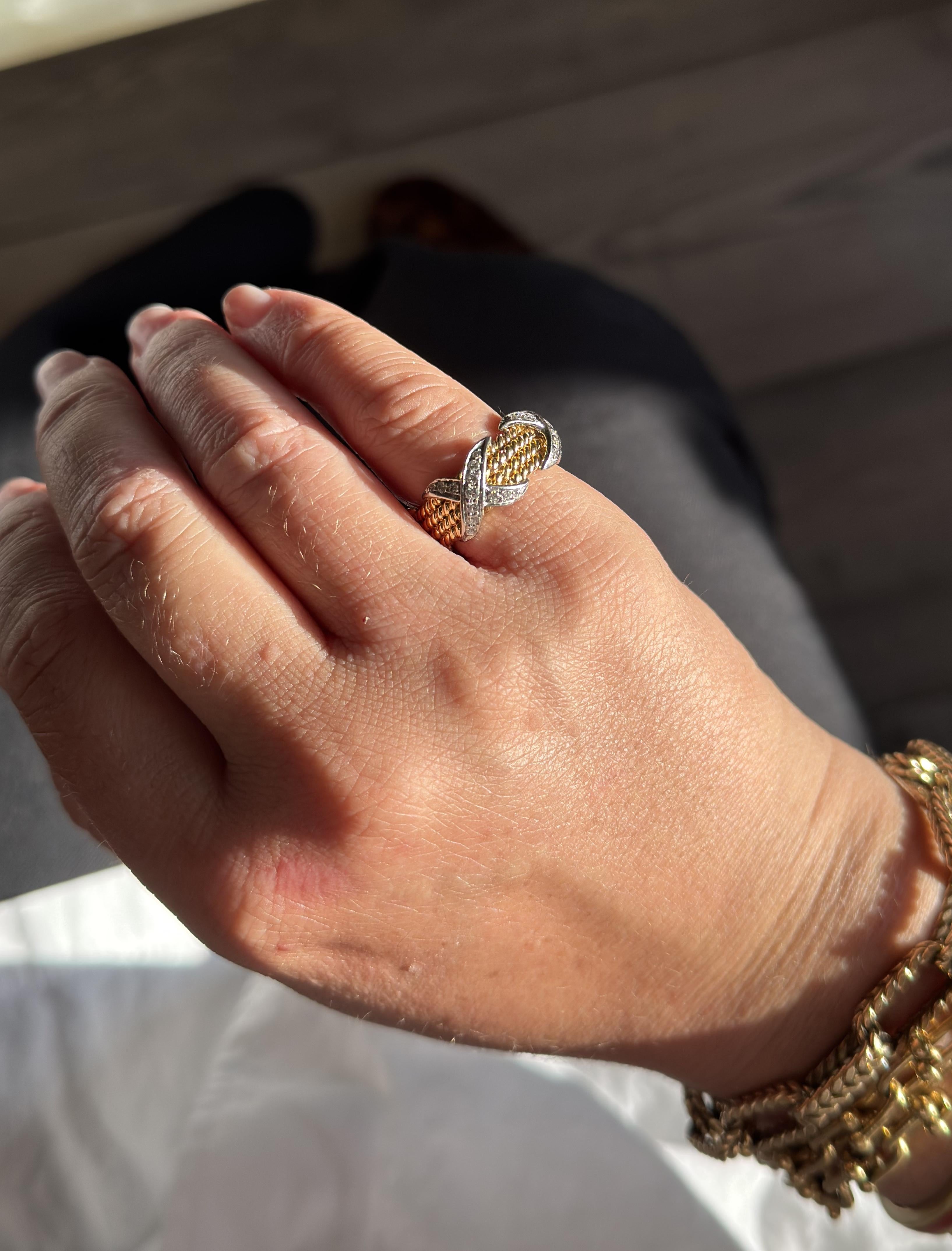 Tiffany & Co Schlumberger Four Row Rope Diamond Gold Platinum Ring