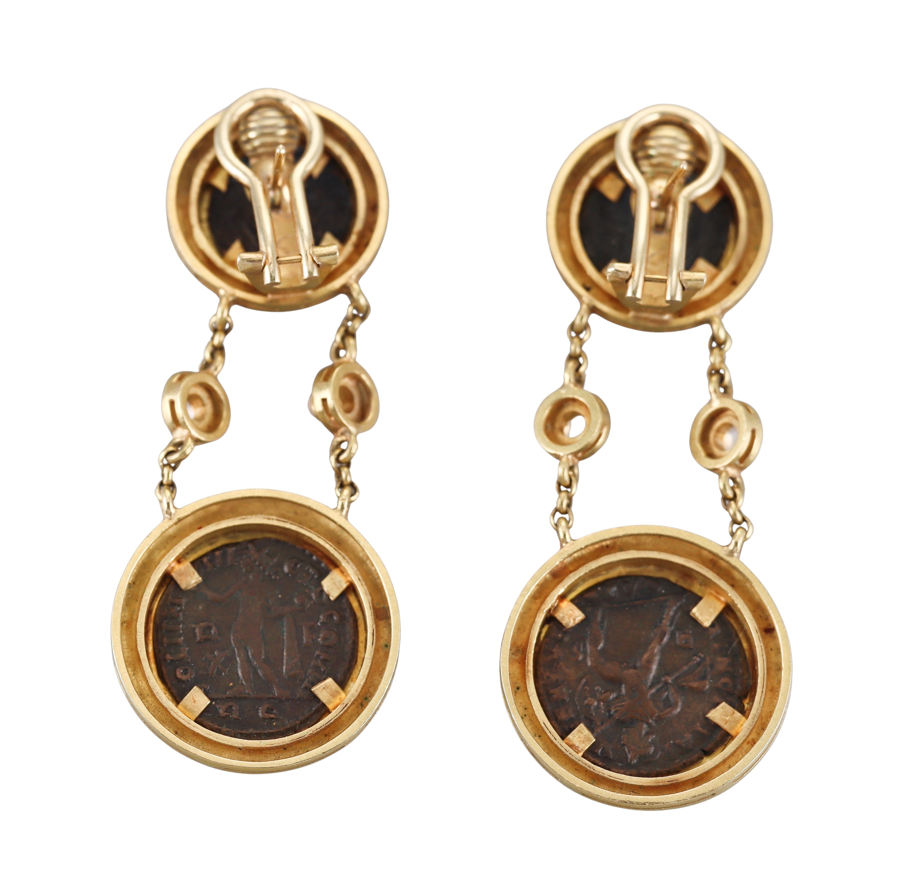 Elizabeth Locke Ancient Coin Moonstone Gold Drop Earrings