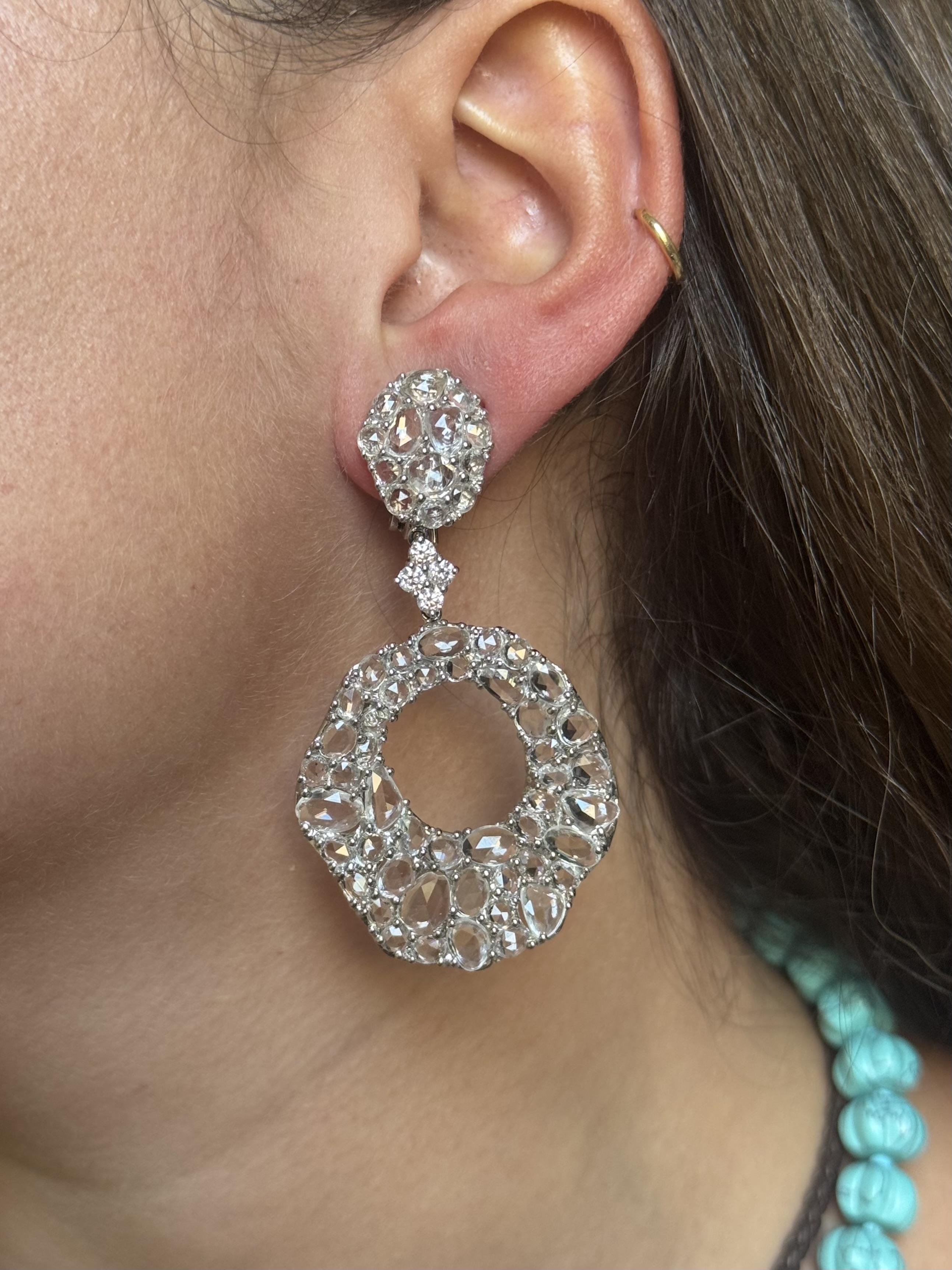 White Sapphire Diamond Gold Drop Earrings