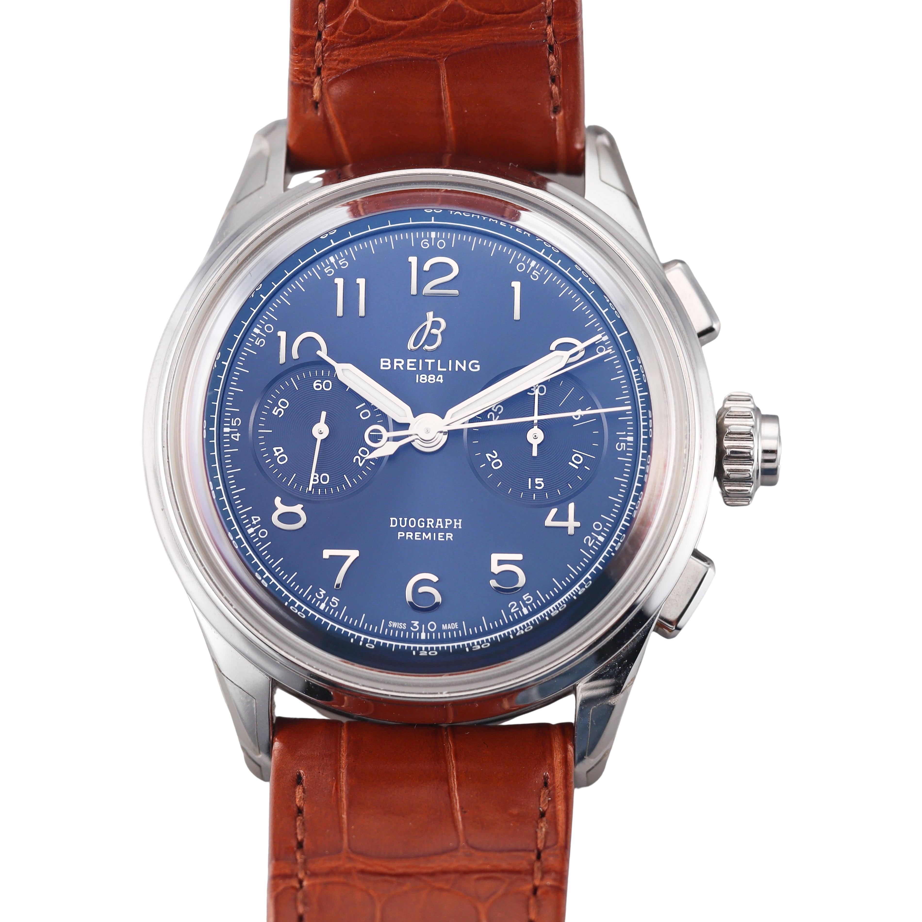 Breitling Premier B15 Duograph 42 Blue Dial Watch AB1510171C1P1