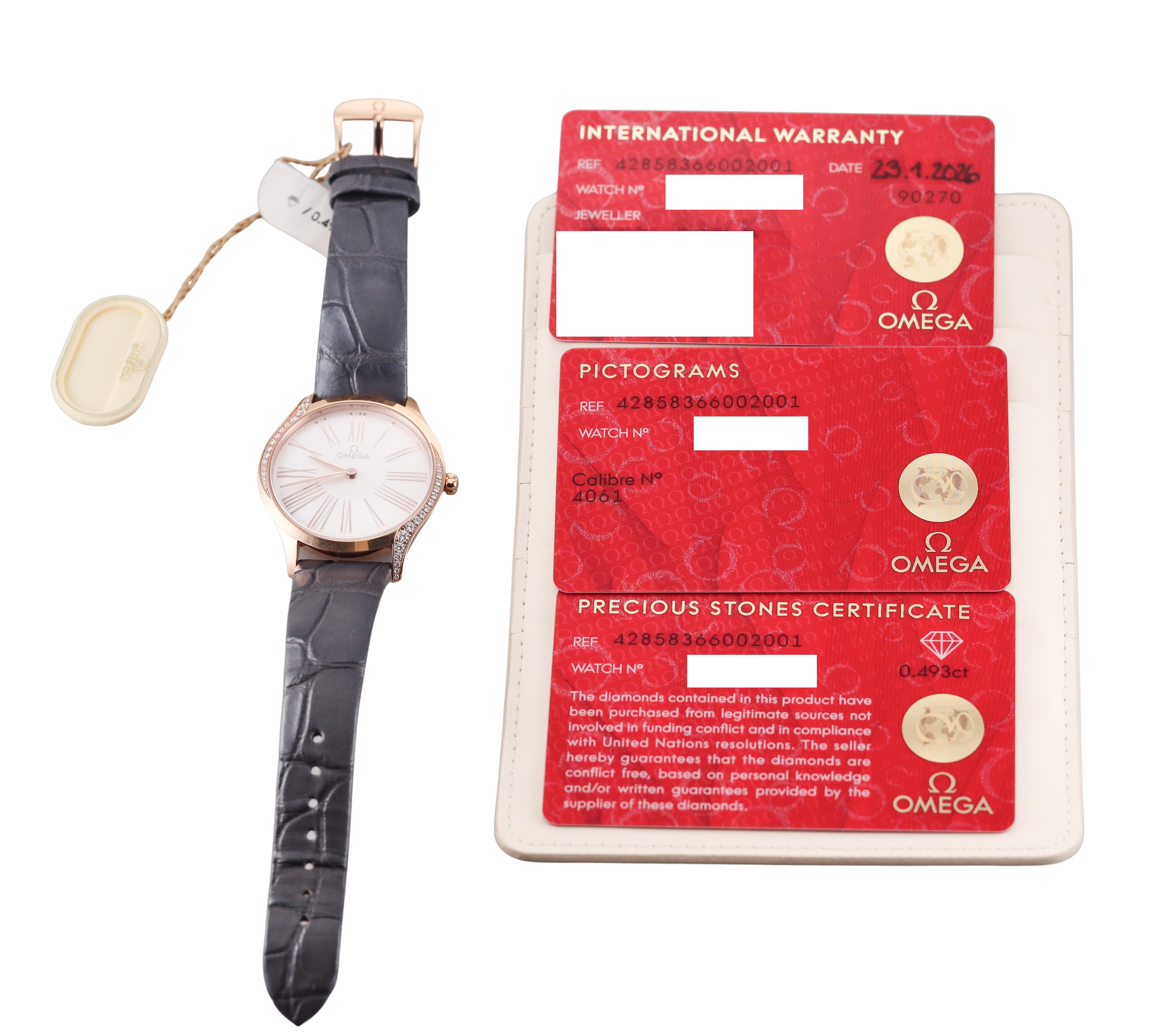 Omega De Ville Tresor Sedna Gold Diamond Ladies Watch 42858366002001