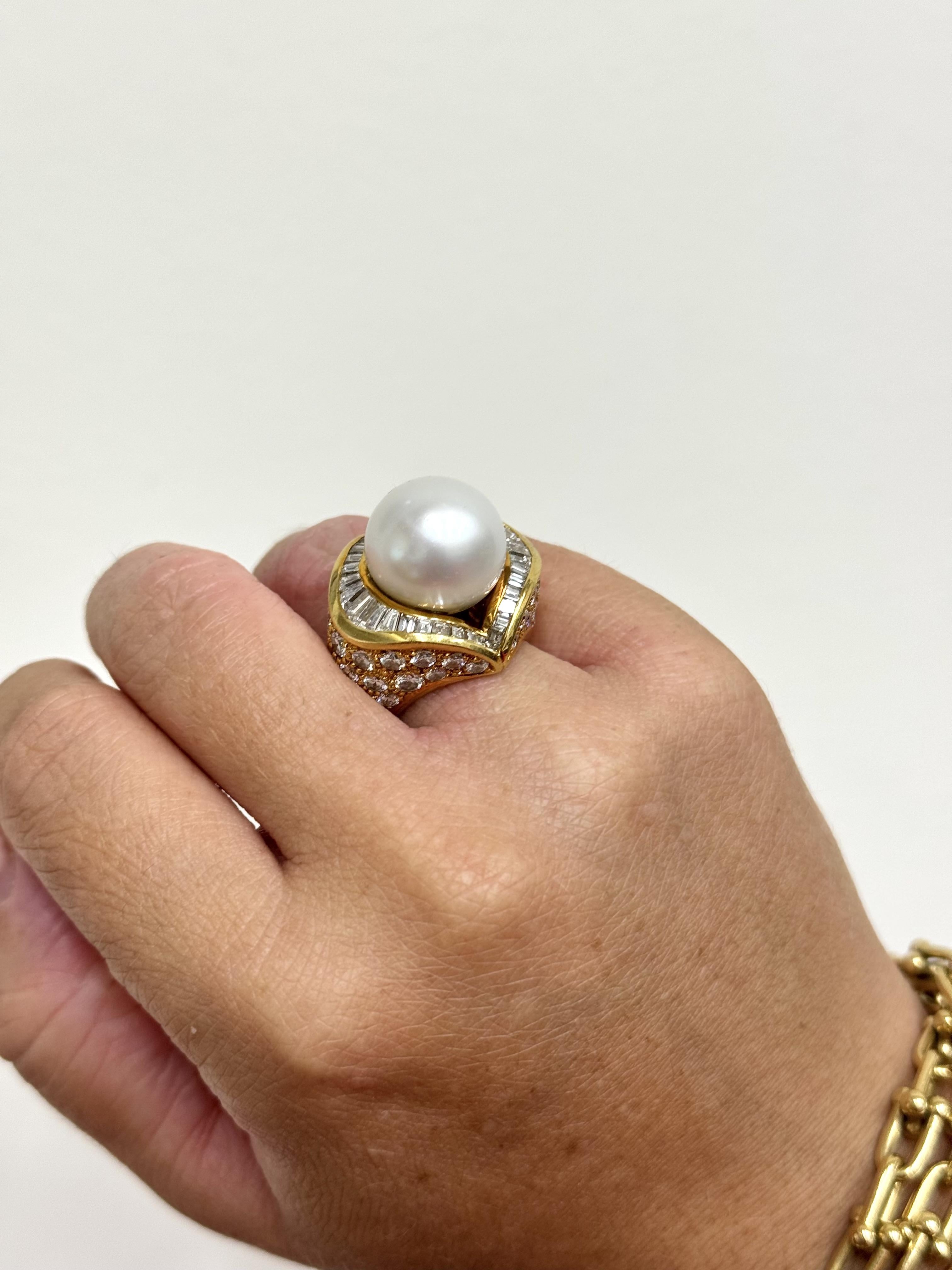 1980s South Sea Pearl Diamond Gold Cocktail Ring
