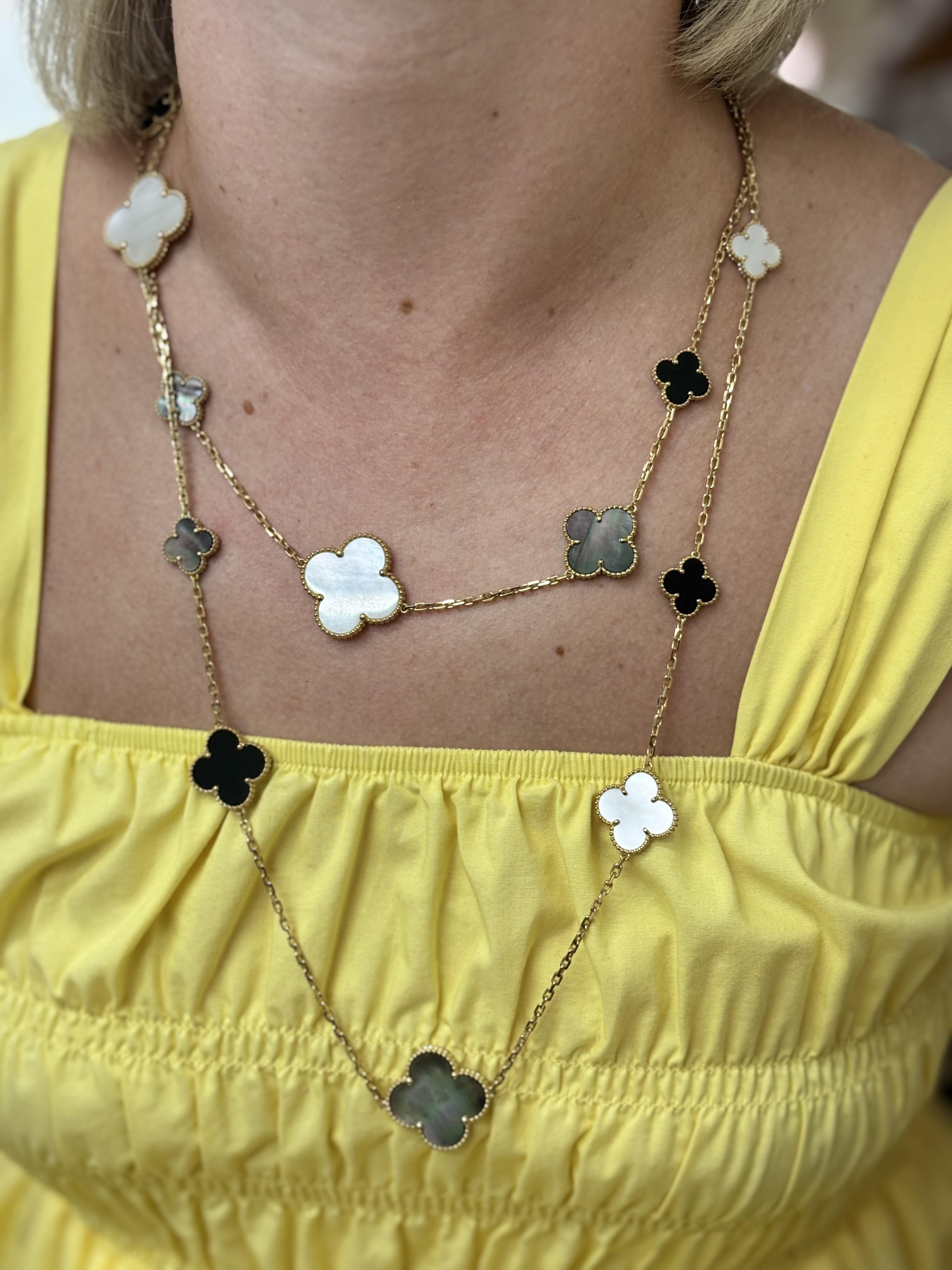 Van Cleef & Arpels Magic Alhambra Mother of Pearl Onyx 16 Motif Necklace