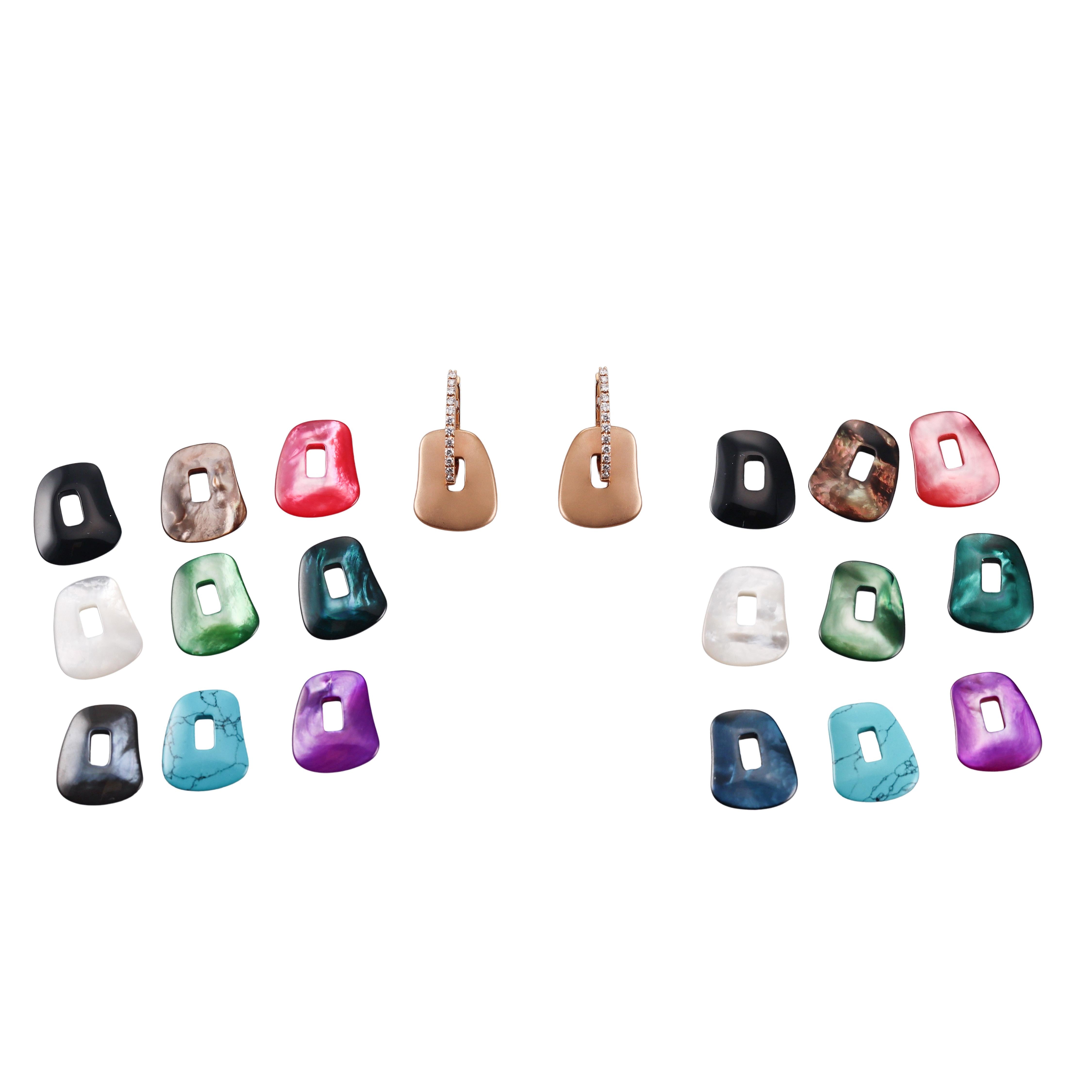 Mattioli Puzzle Satin Gold Diamond MOP Earrings