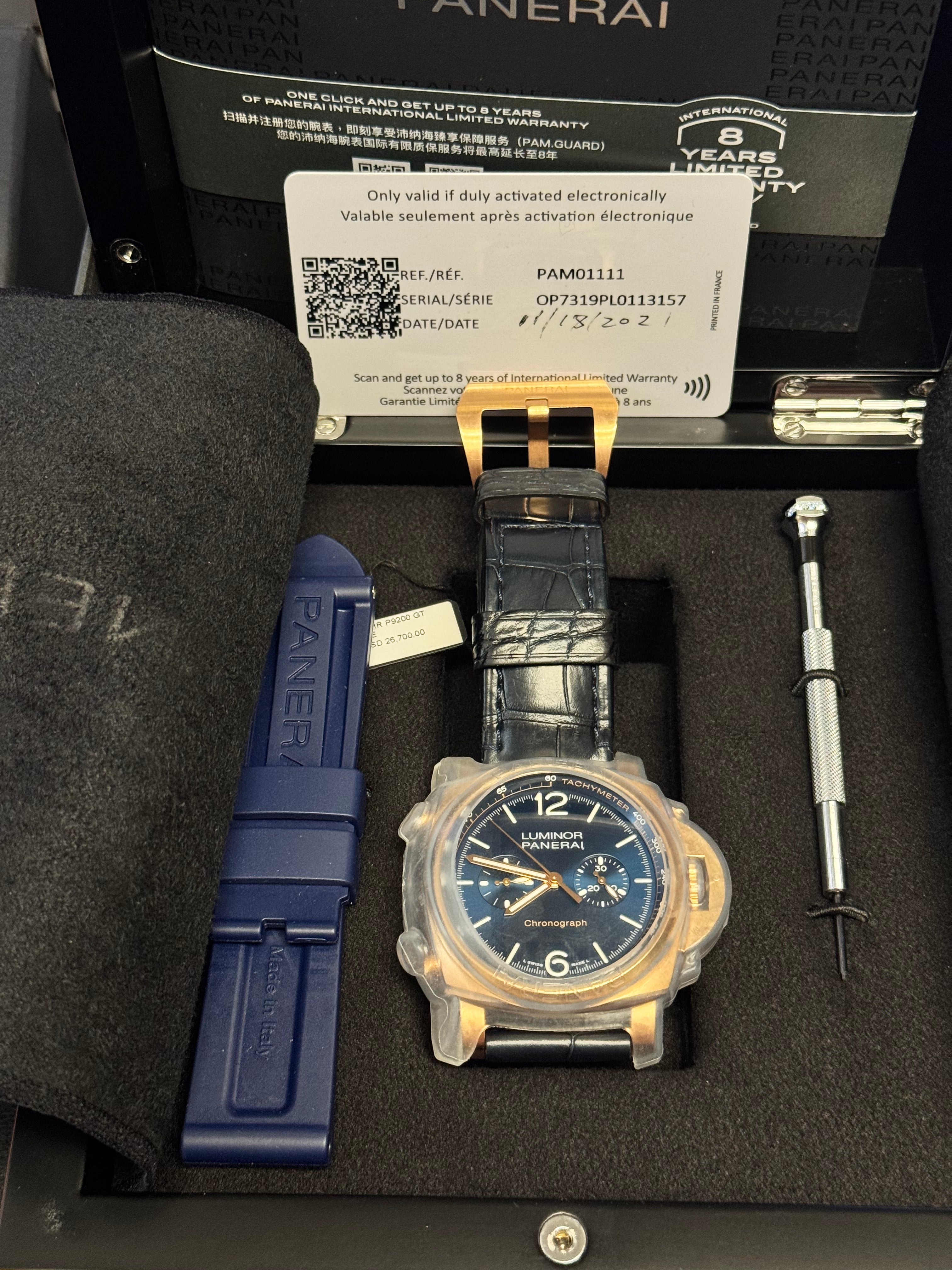Panerai Goldtech Luminor 44mm Chronograph Rose Gold Watch PAM01111