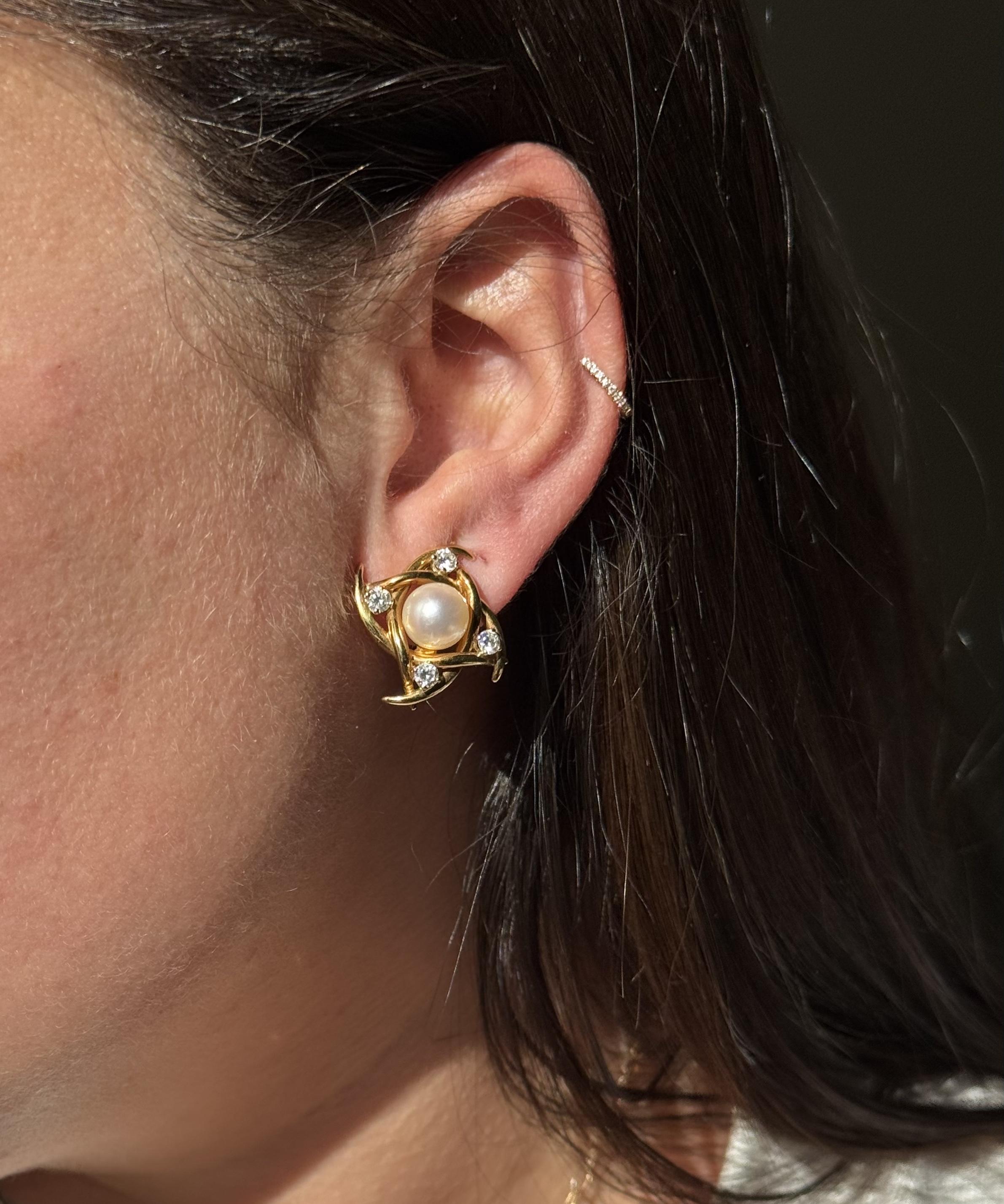 Tiffany & Co Pearl Diamond Gold Earrings