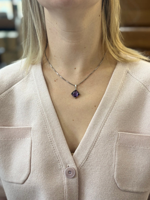 Baccarat Medicis Purple Crystal Sterling Silver Pendant Necklace