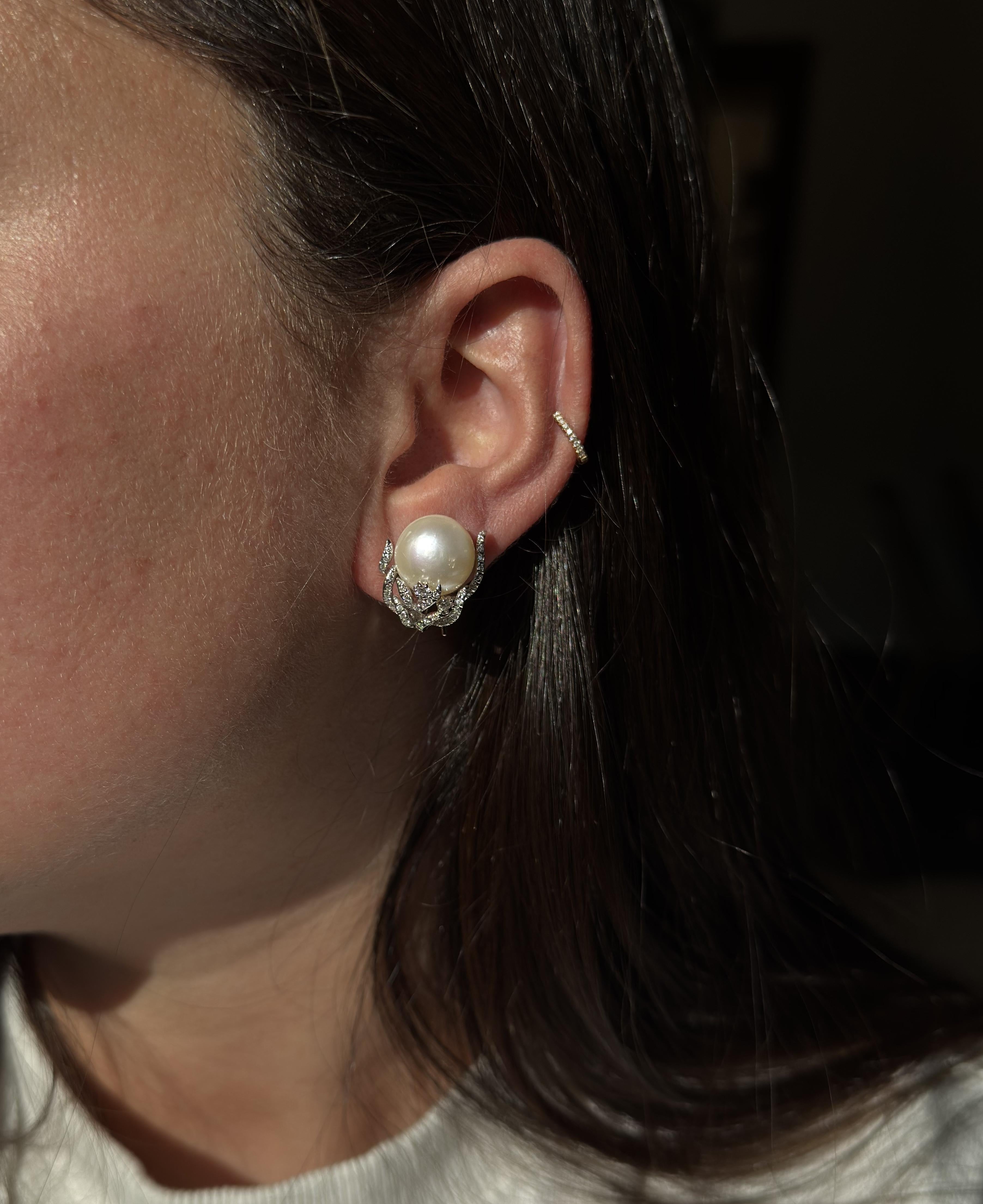 South Sea Pearl Diamond Gold Earrings