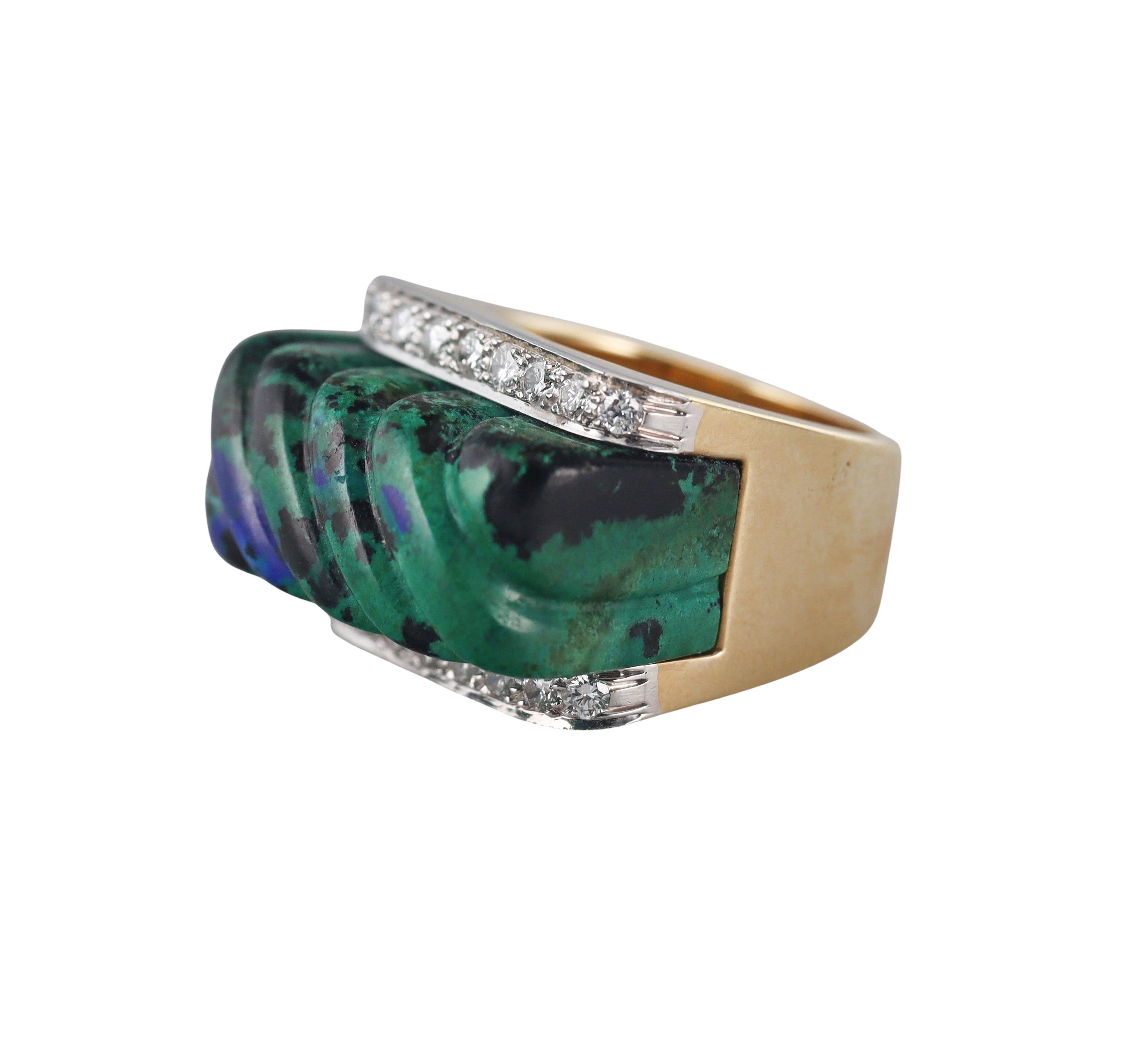 David Webb Azurmalachite Diamond Gold Platinum Ring