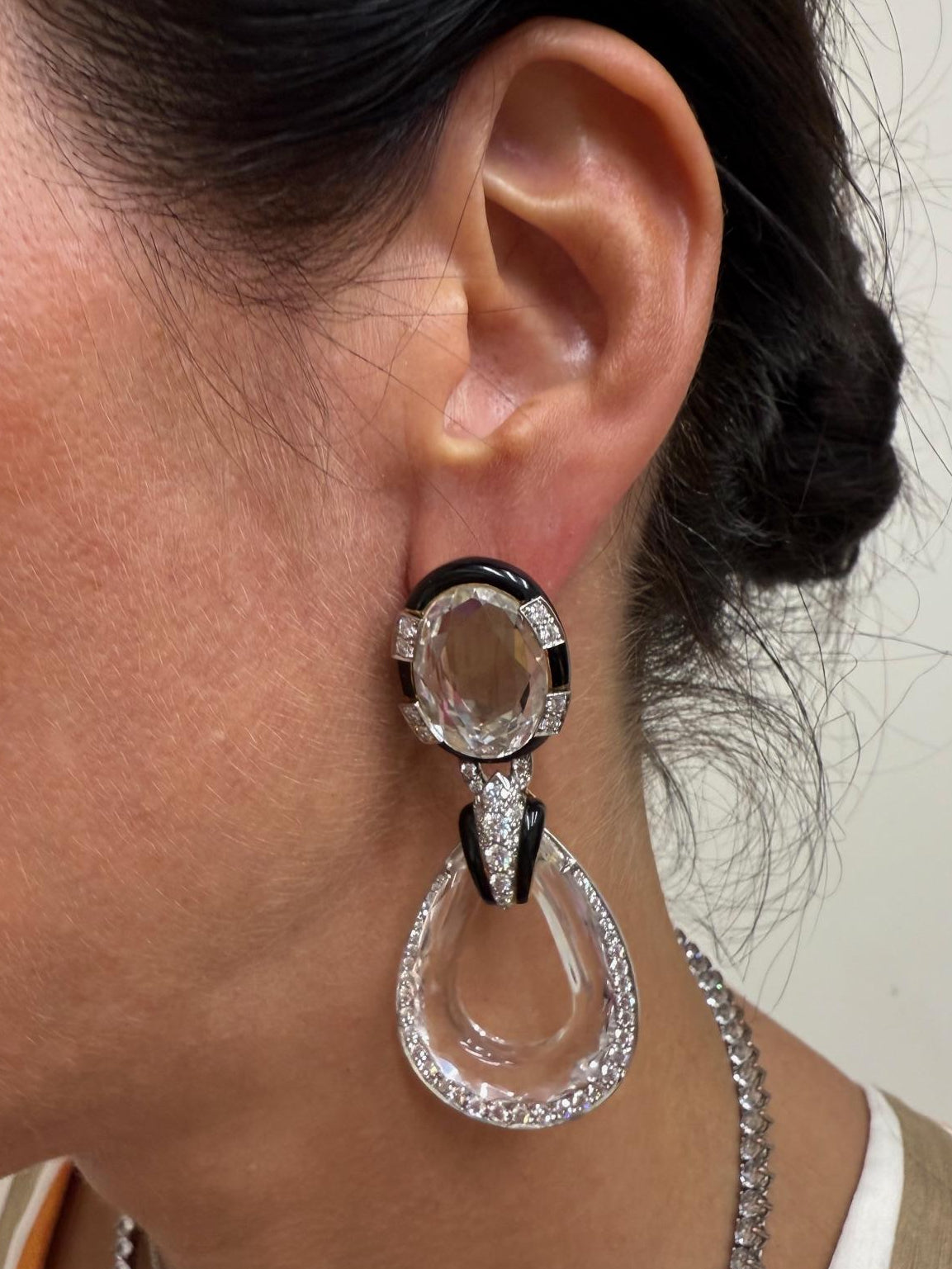 David Webb Crystal Diamond Enamel Gold Platinum Doorknocker Earrings