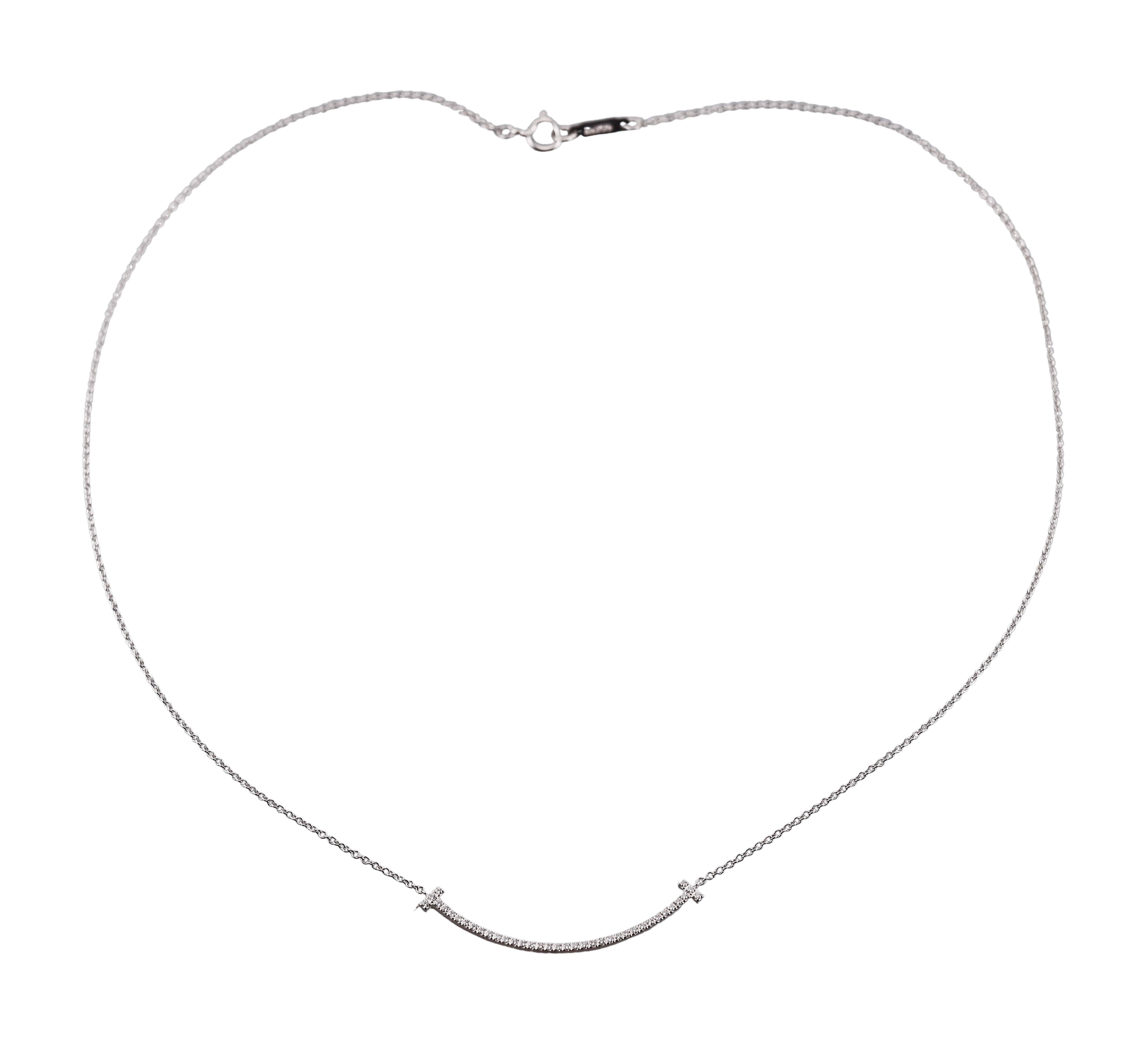 Tiffany & Co T Smile Diamond White Gold Necklace