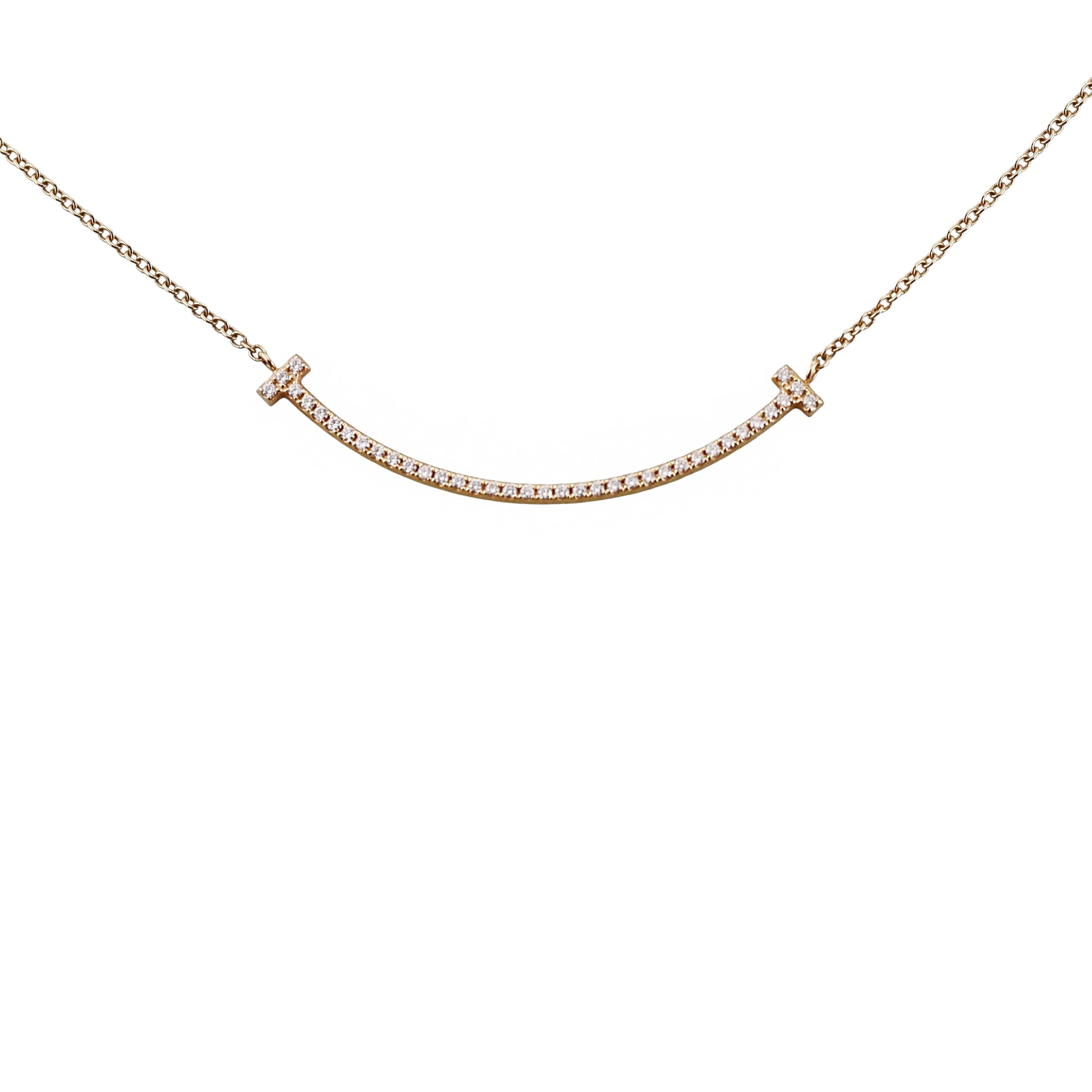 Tiffany & Co T Smile Diamond Gold Necklace