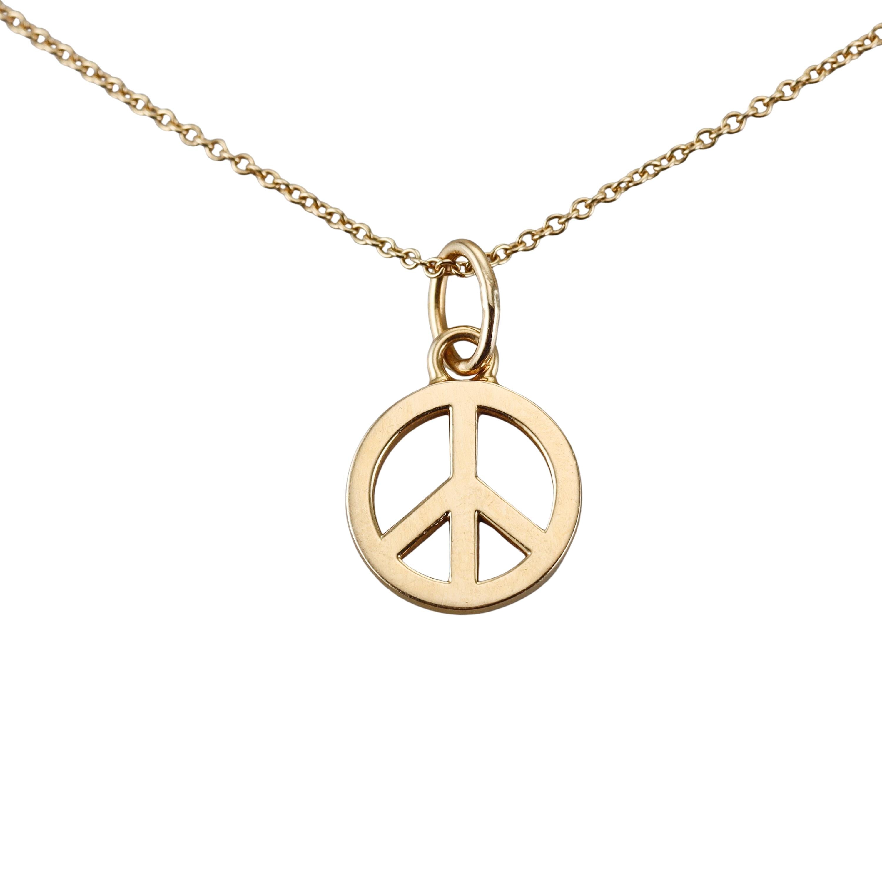 Tiffany & Co Elsa Peretti Peace Sign Gold Pendant Necklace